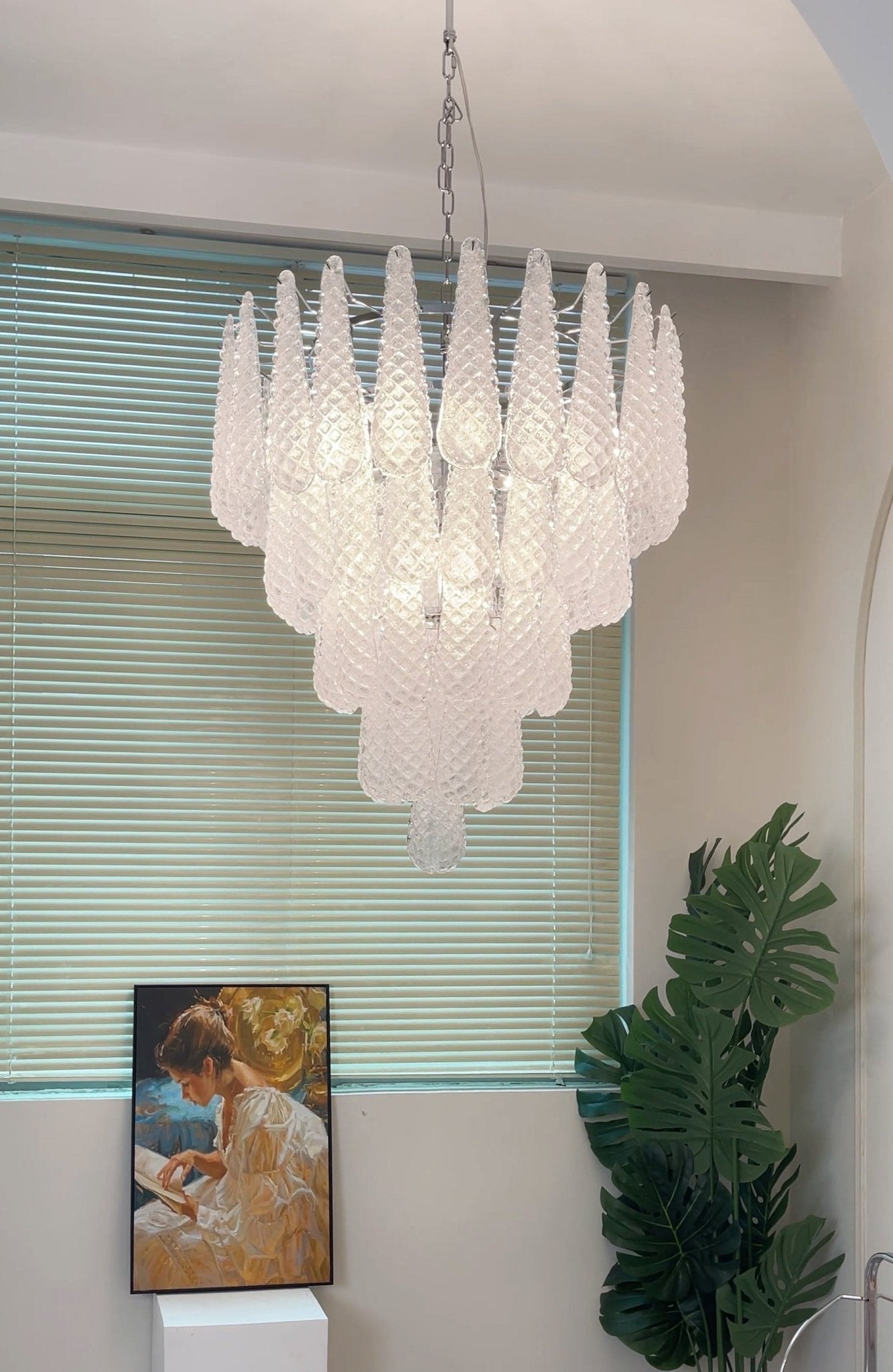 Aurora Chandelier Clear Droplets Murano Glass Waterfall Diamond-Neutral Decor