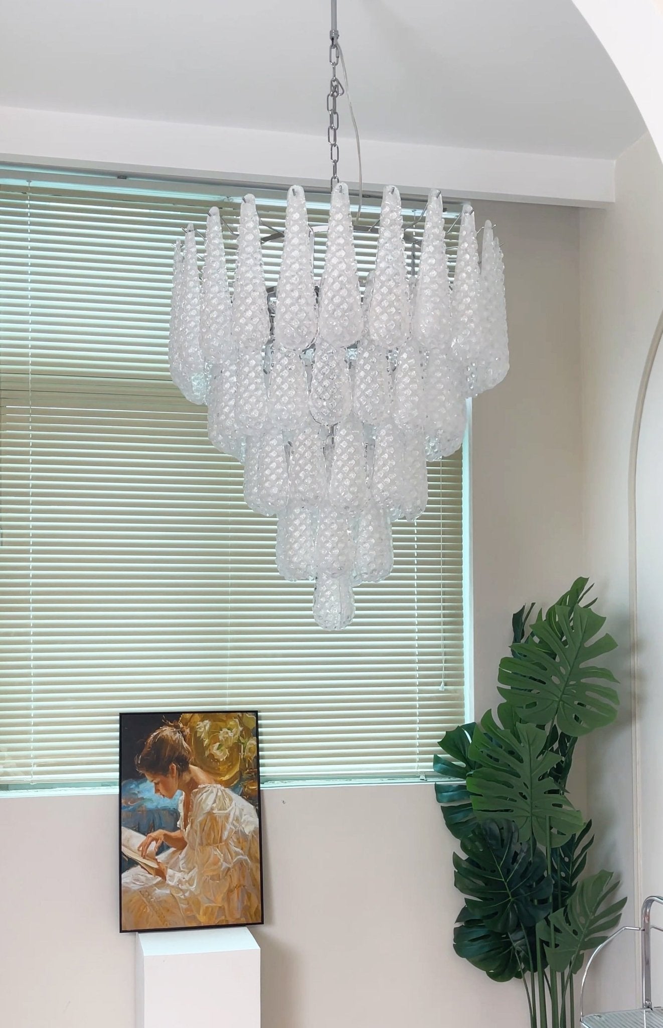 Aurora Chandelier Clear Droplets Murano Glass Waterfall Diamond-Neutral Decor