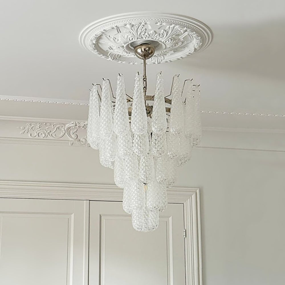 Aurora Chandelier Clear Droplets Murano Glass Waterfall Diamond-Neutral Decor