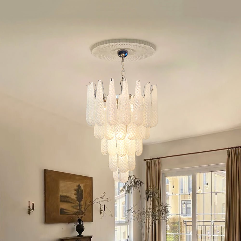 Aurora Chandelier Clear Droplets Murano Glass Waterfall Diamond-Neutral Decor