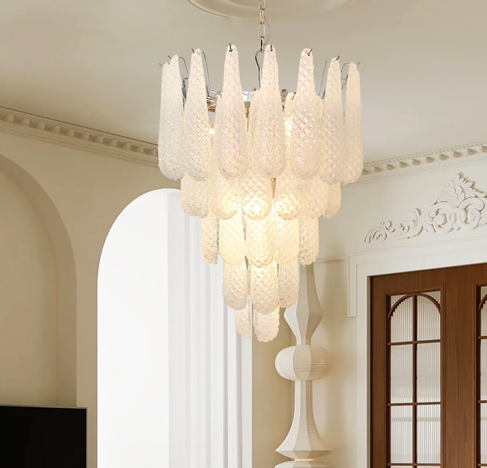 Aurora Chandelier Clear Droplets Murano Glass Waterfall Diamond-Neutral Decor