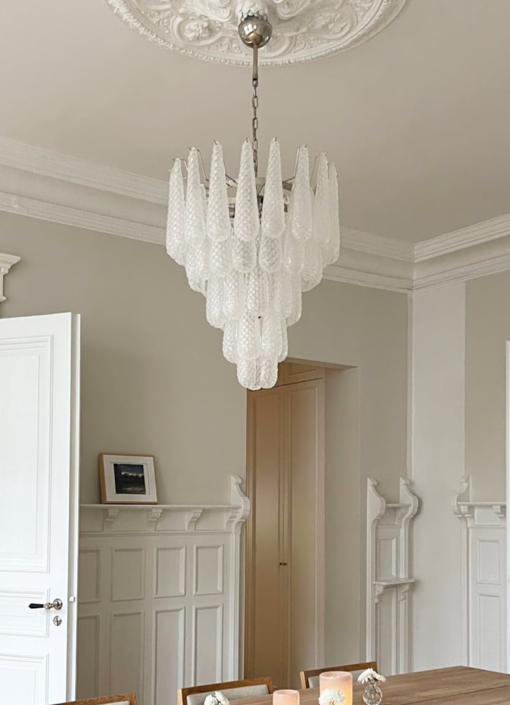 Aurora Chandelier Clear Droplets Murano Glass Waterfall Diamond-Neutral Decor