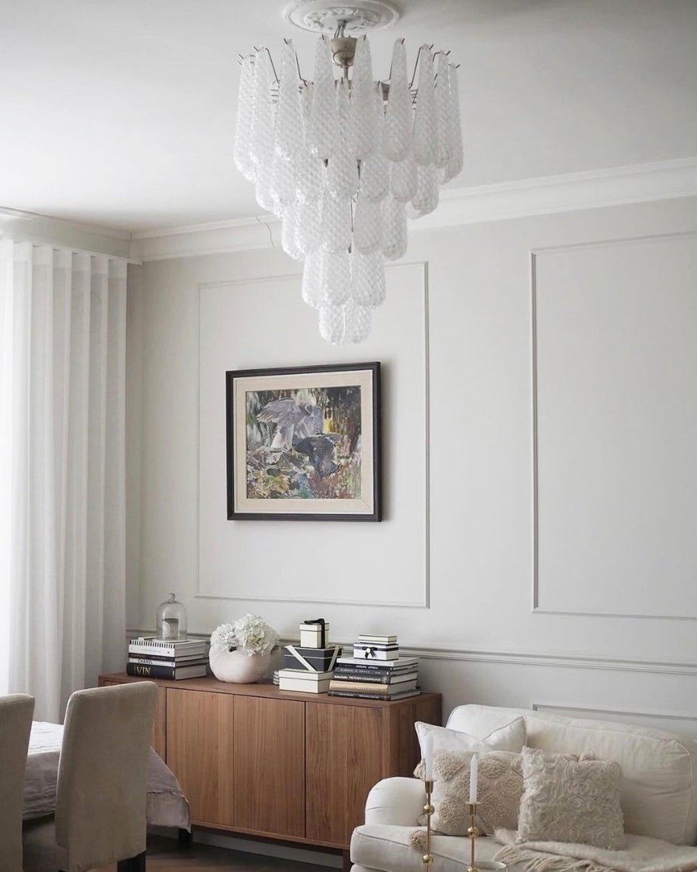 Aurora Chandelier Clear Droplets Murano Glass Waterfall Diamond-Neutral Decor