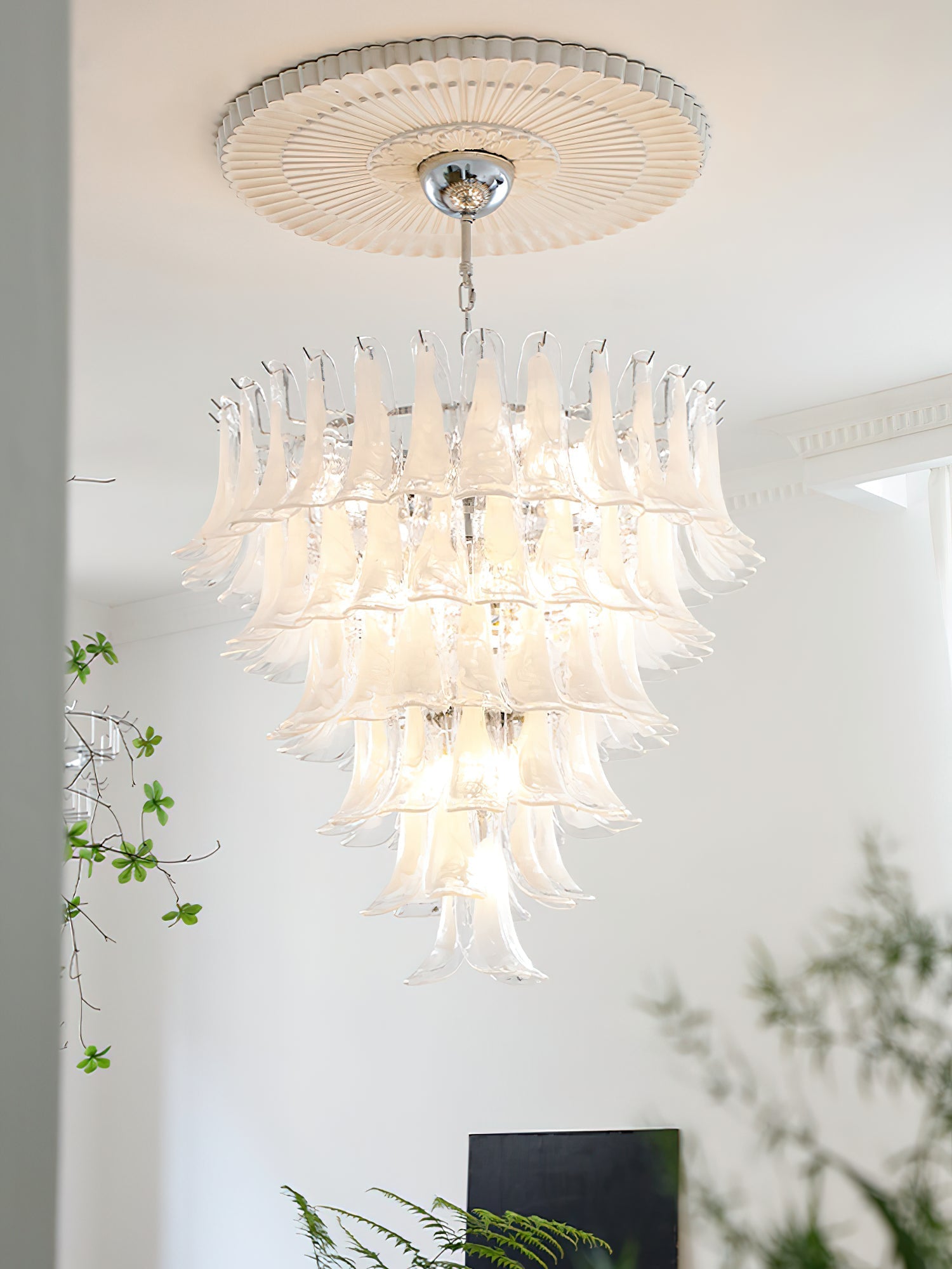 Aurora Chandelier Murano Glass Petals Vintage-Neutral Decor