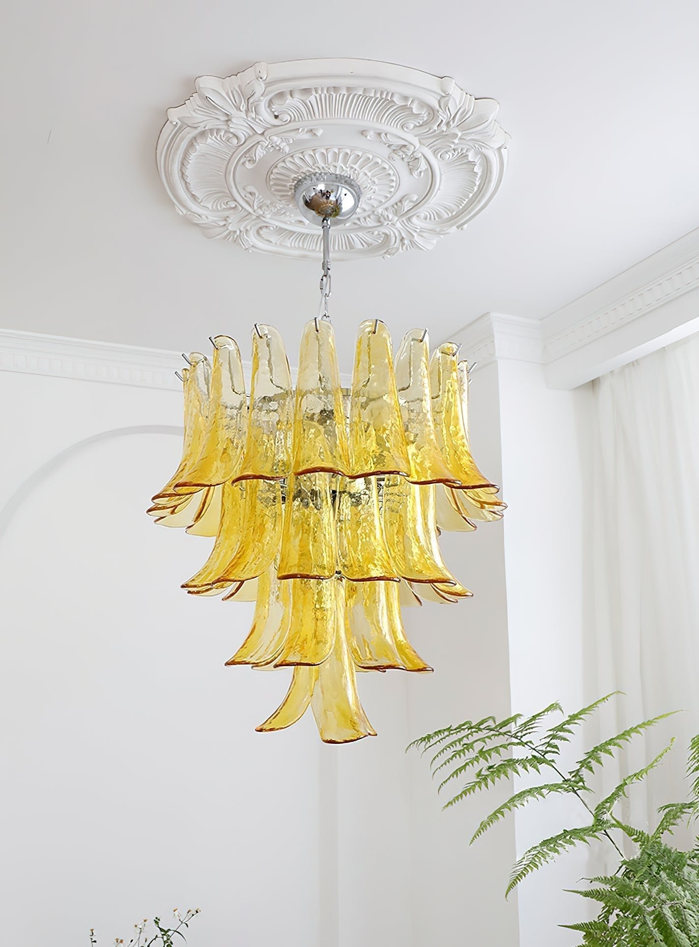 Aurora Chandelier Murano Glass Petals Vintage-Neutral Decor