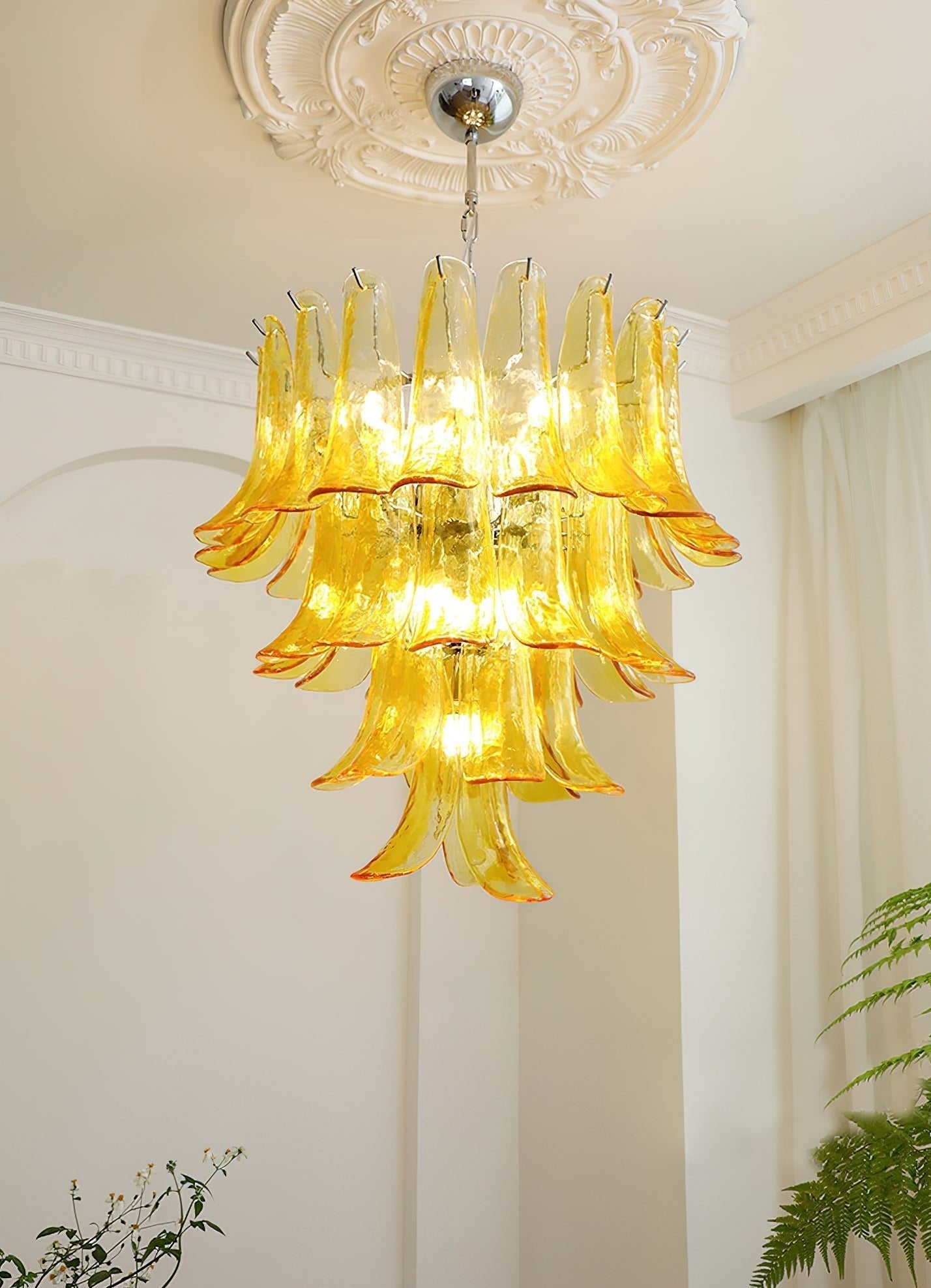 Aurora Chandelier Murano Glass Petals Vintage-Neutral Decor