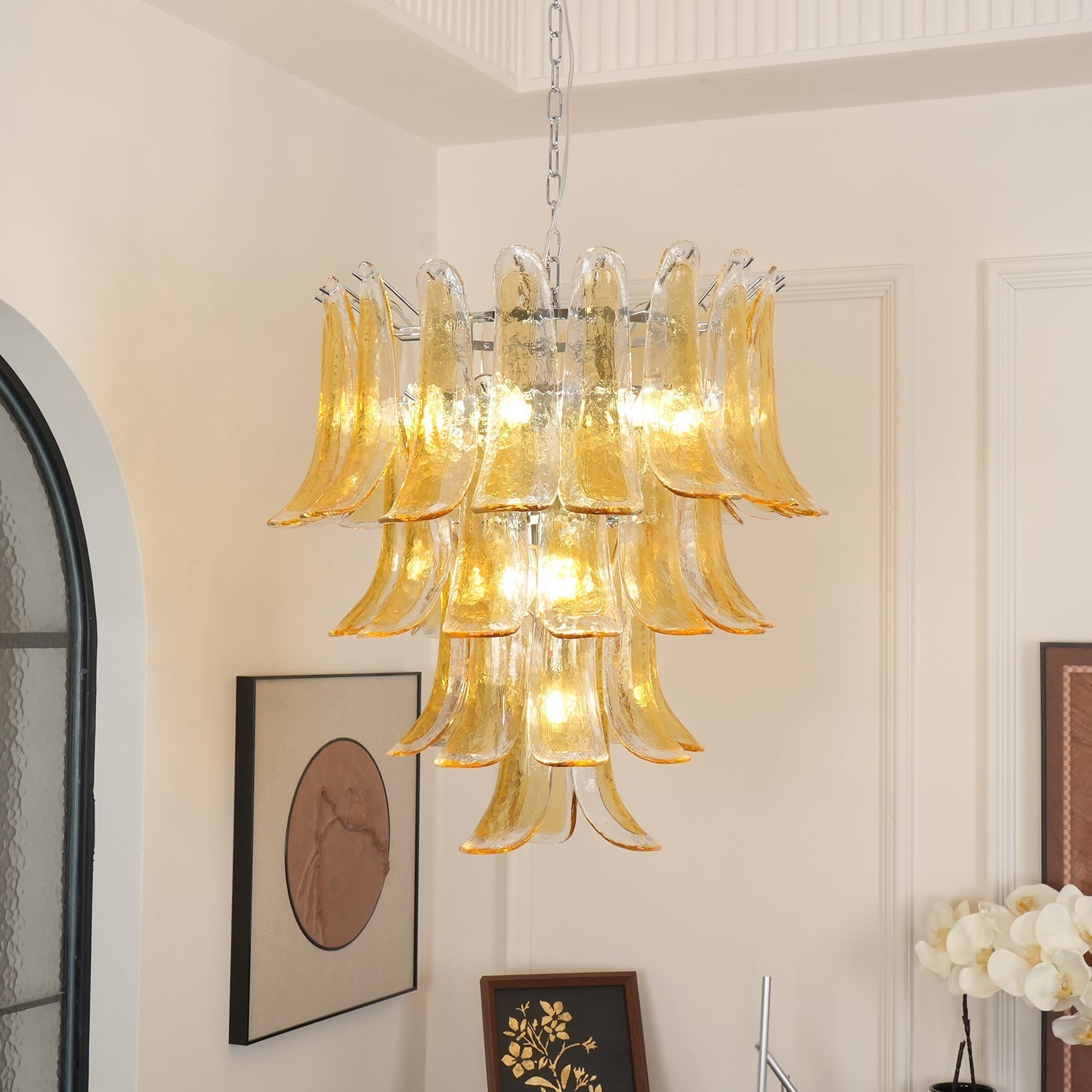 Aurora Chandelier Murano Glass Petals Vintage-Neutral Decor