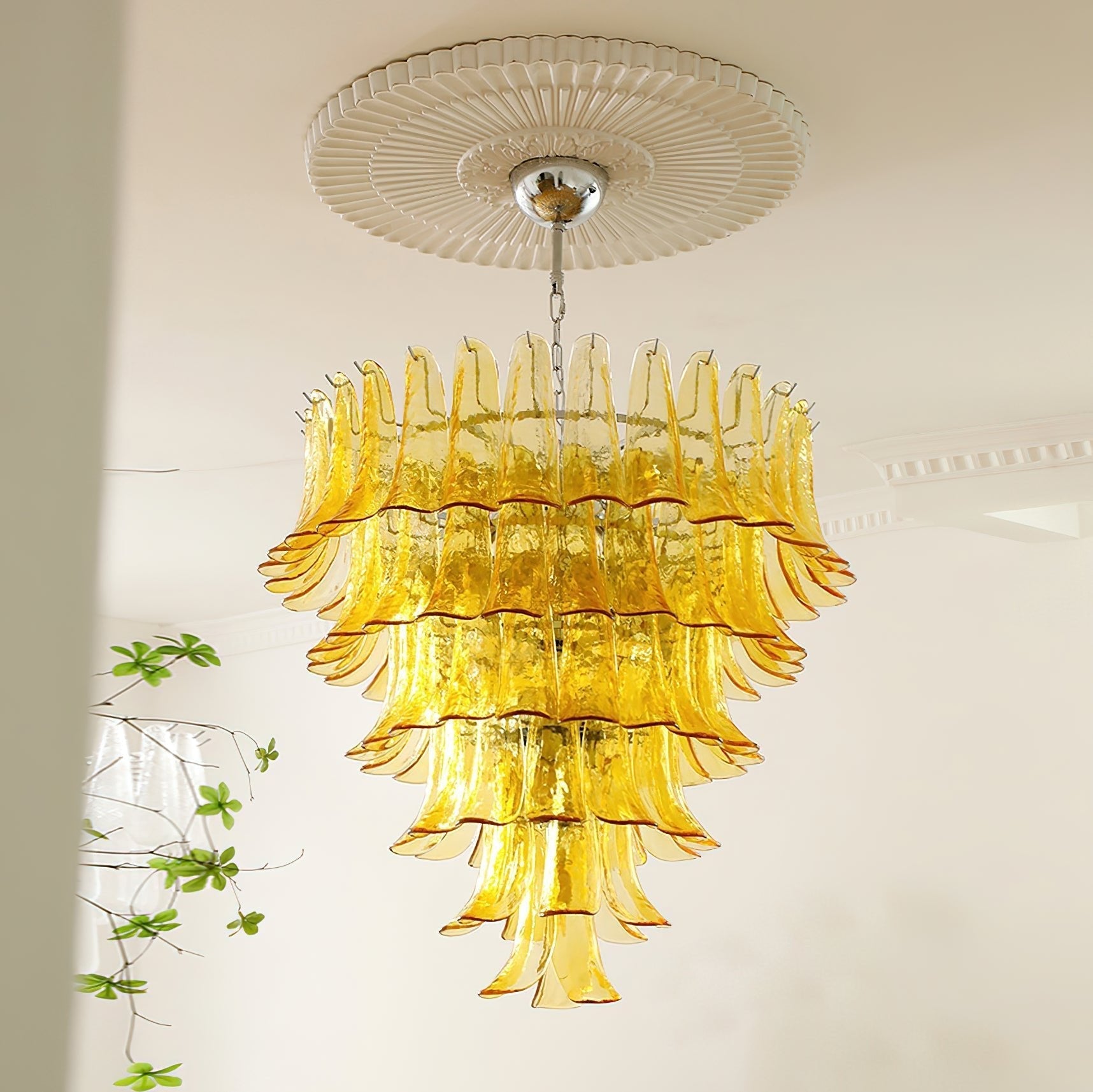 Aurora Chandelier Murano Glass Petals Vintage-Neutral Decor