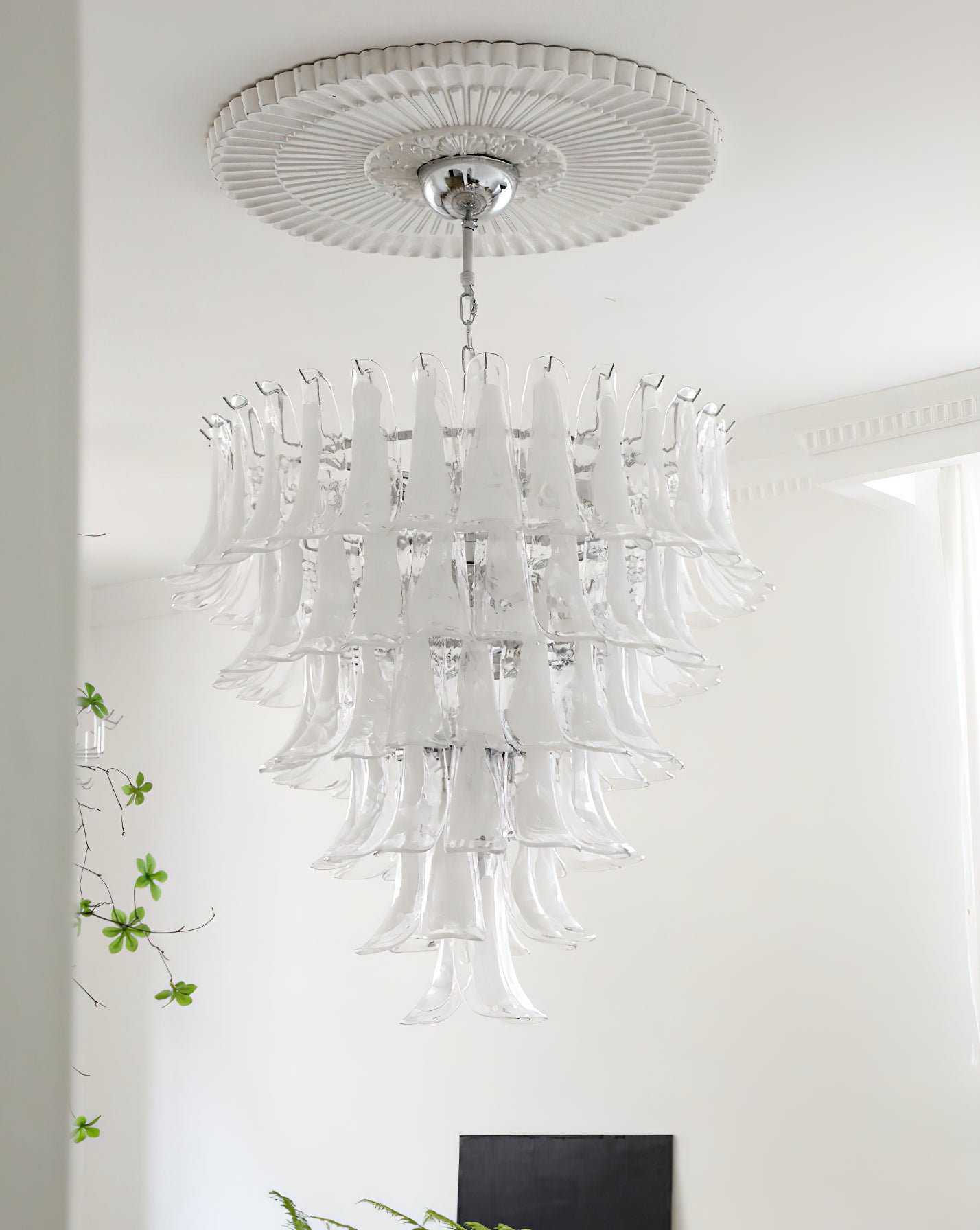 Aurora Chandelier Murano Glass Petals Vintage-Neutral Decor