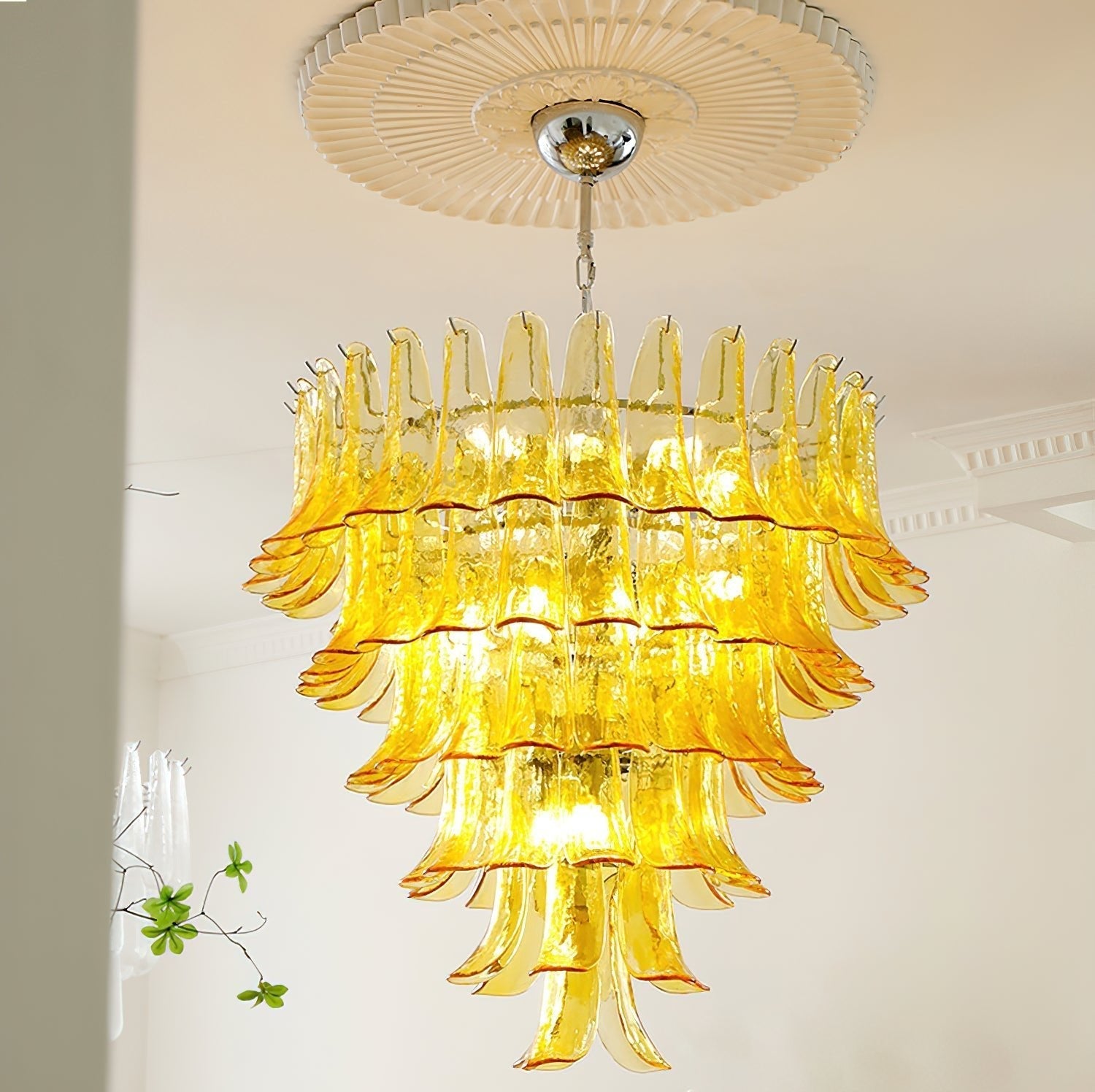 Aurora Chandelier Murano Glass Petals Vintage-Neutral Decor