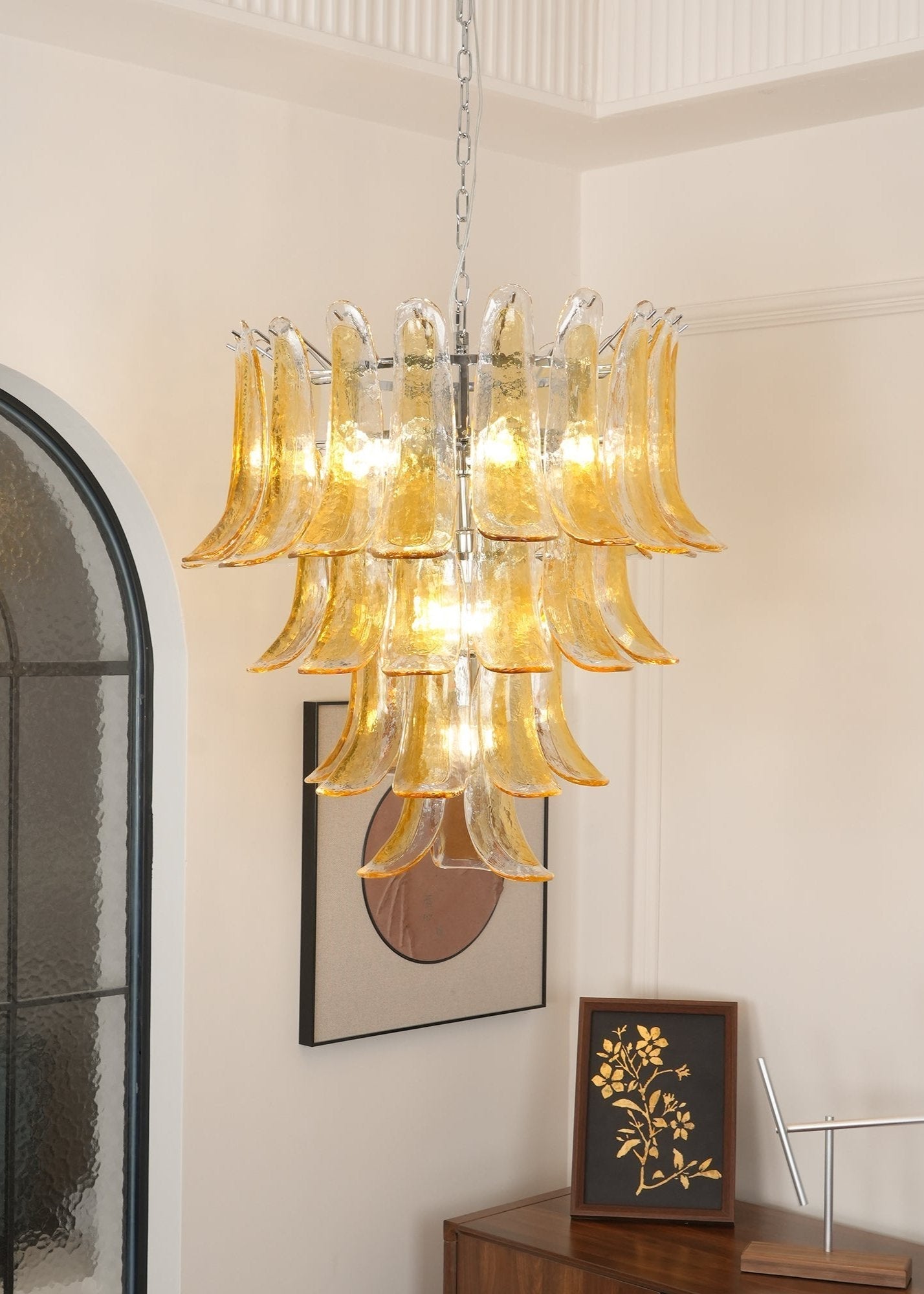 Aurora Chandelier Murano Glass Petals Vintage-Neutral Decor
