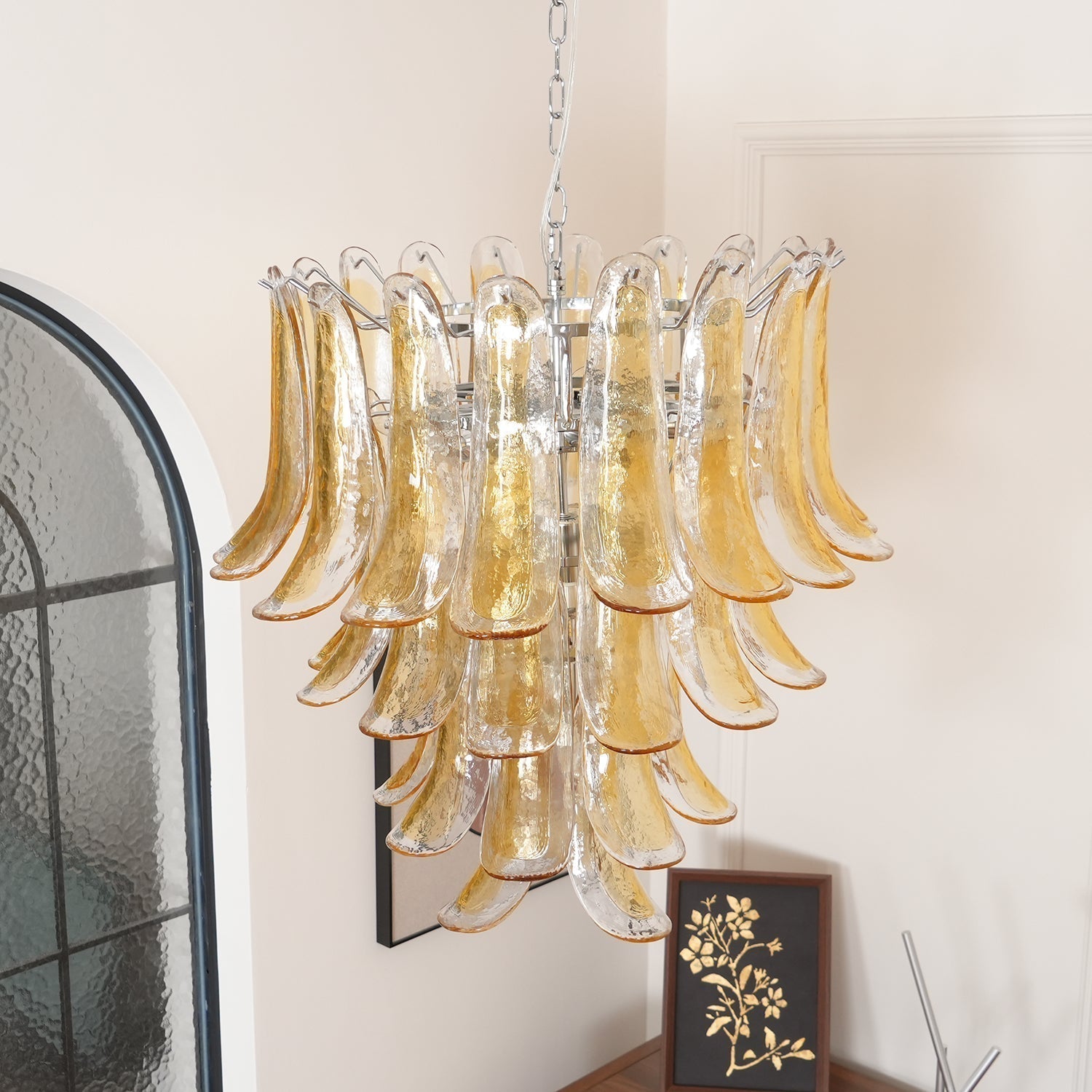 Aurora Chandelier Murano Glass Petals Vintage-Neutral Decor