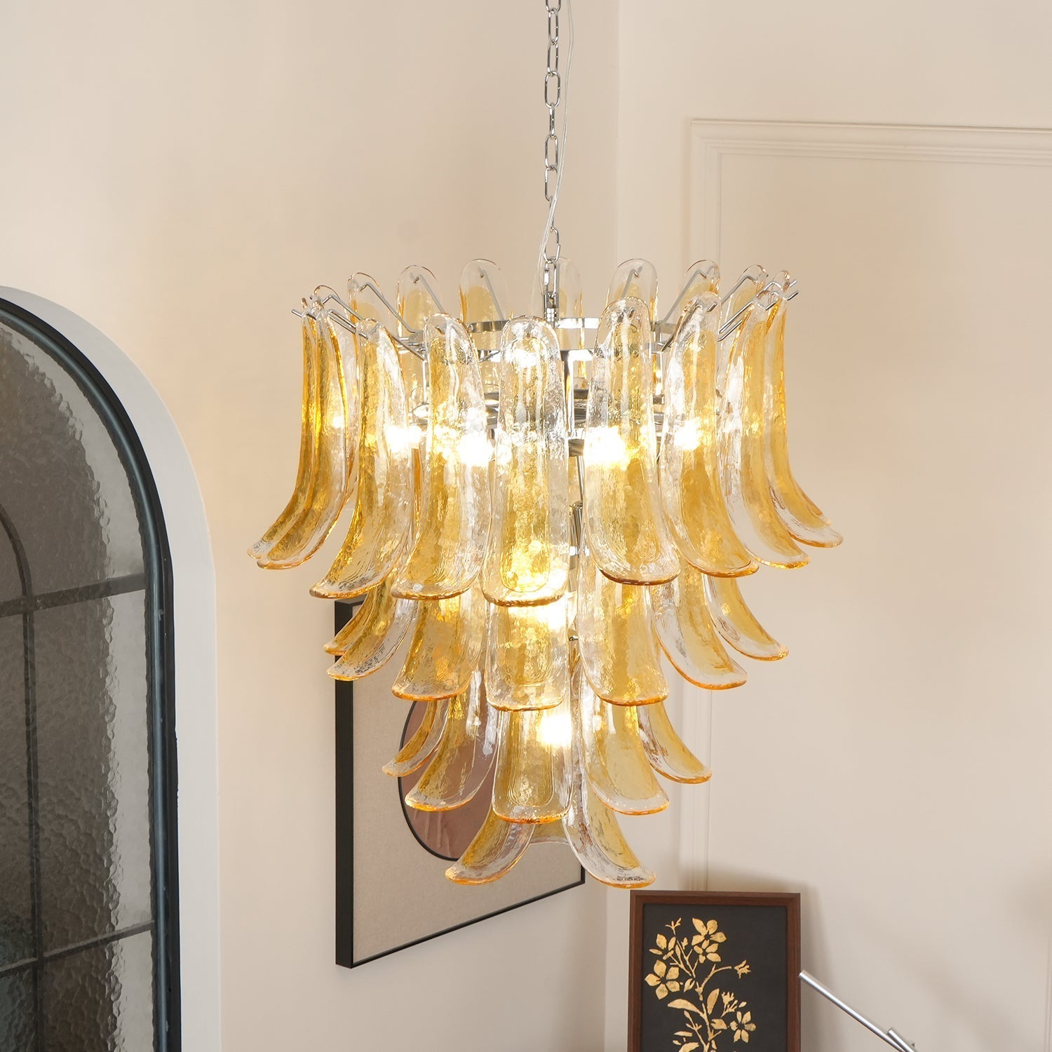 Aurora Chandelier Murano Glass Petals Vintage-Neutral Decor