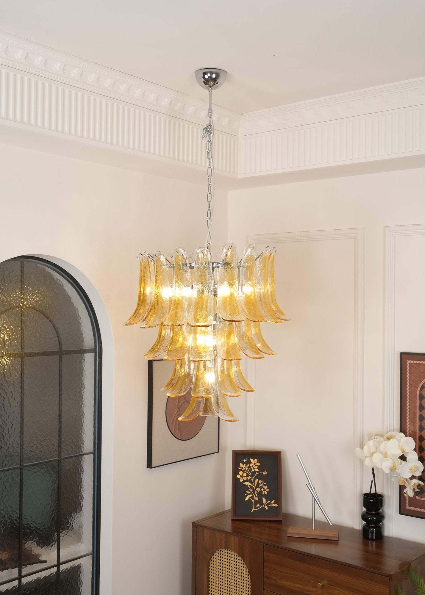 Aurora Chandelier Murano Glass Petals Vintage-Neutral Decor