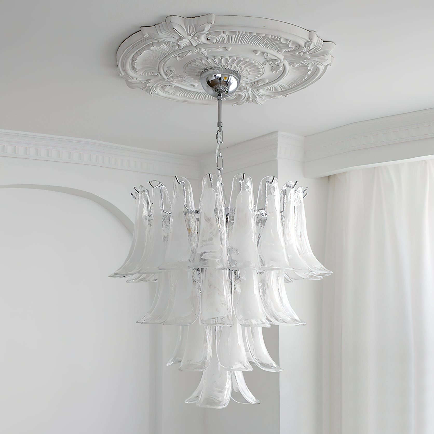 Aurora Chandelier Murano Glass Petals Vintage-Neutral Decor