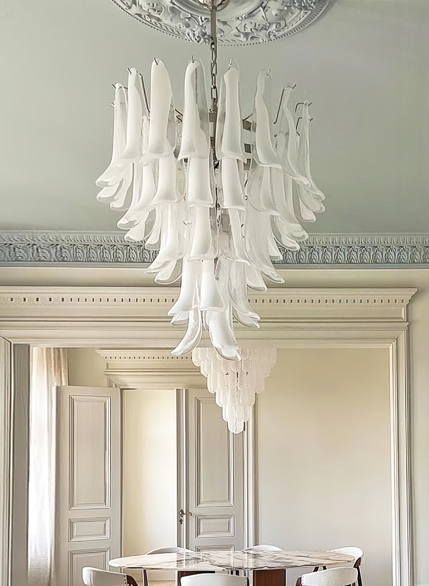 Aurora Chandelier Clear Murano Glass Petal Vintage-Neutral Decor