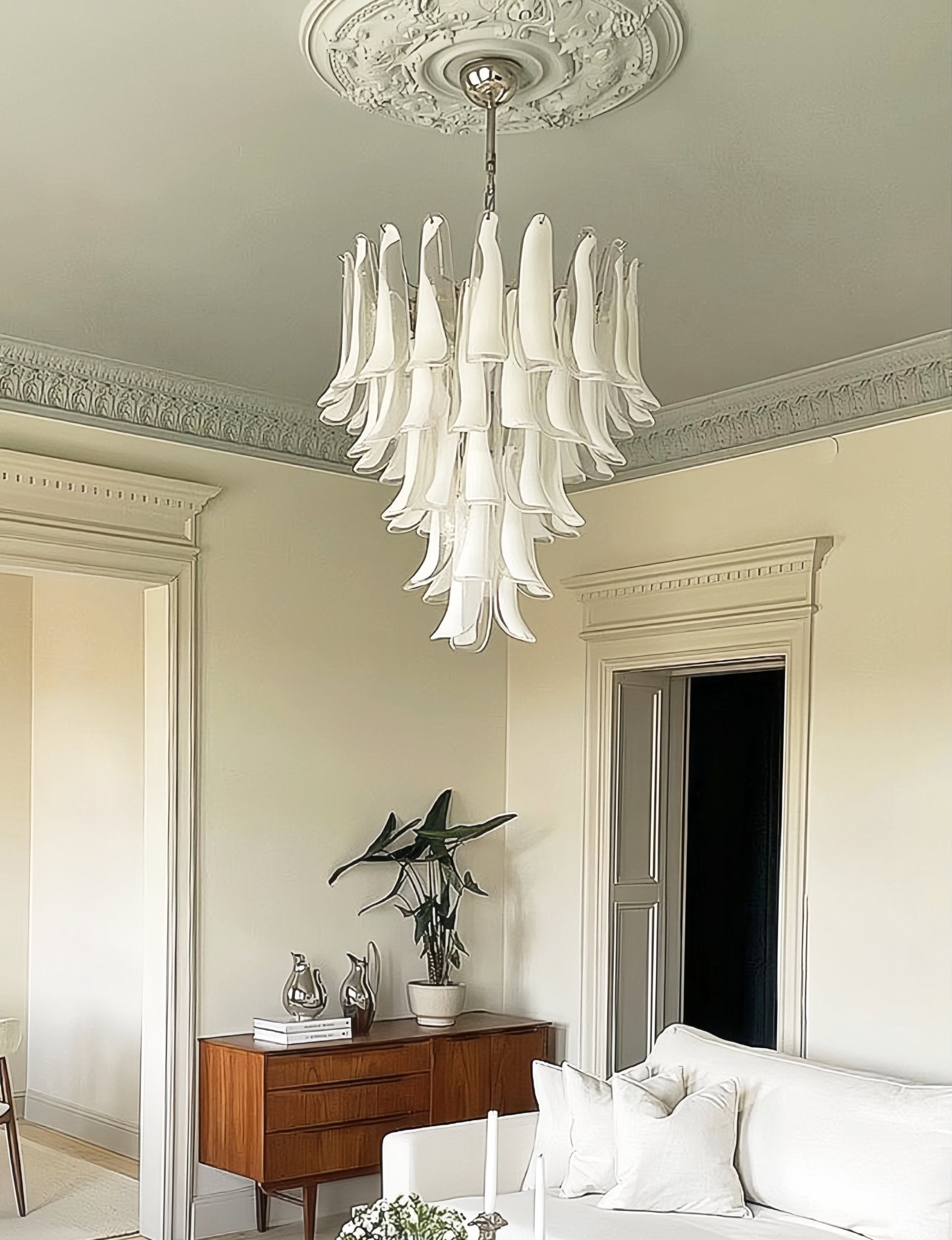 Aurora Chandelier Clear Murano Glass Petal Vintage-Neutral Decor