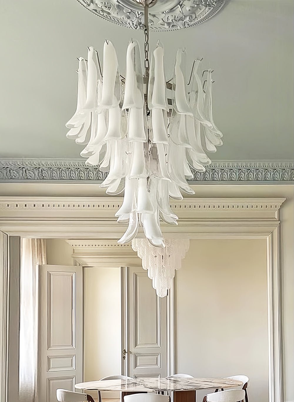 Aurora Chandelier Clear Murano Glass Petal Vintage-Neutral Decor