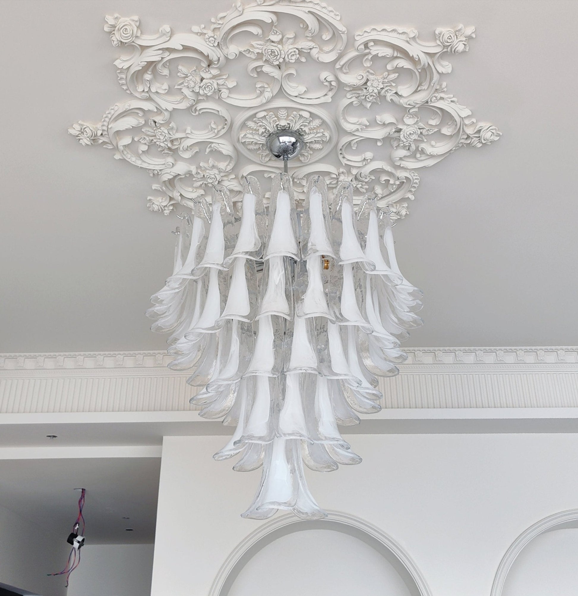 Aurora Chandelier Clear Murano Glass Petal Vintage-Neutral Decor