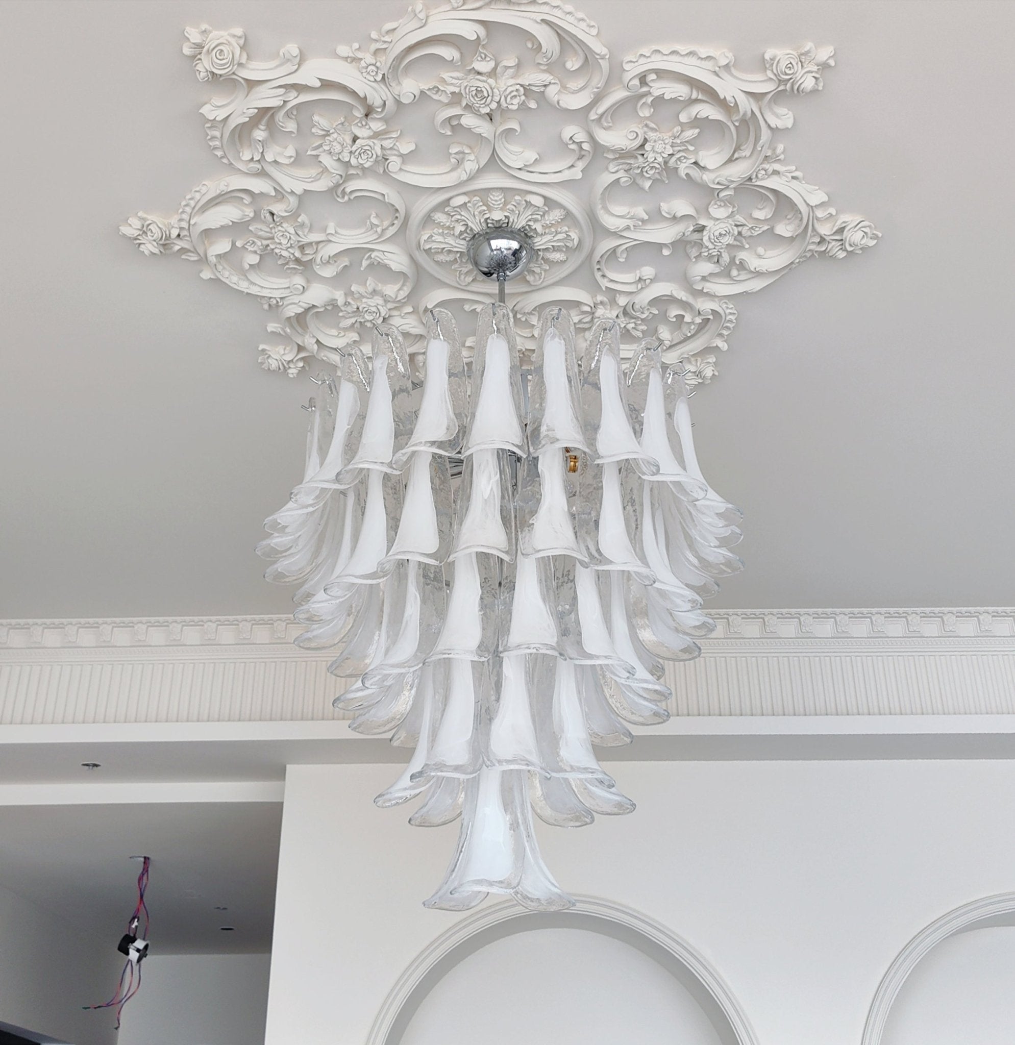 Aurora Chandelier Clear Murano Glass Petal Vintage-Neutral Decor