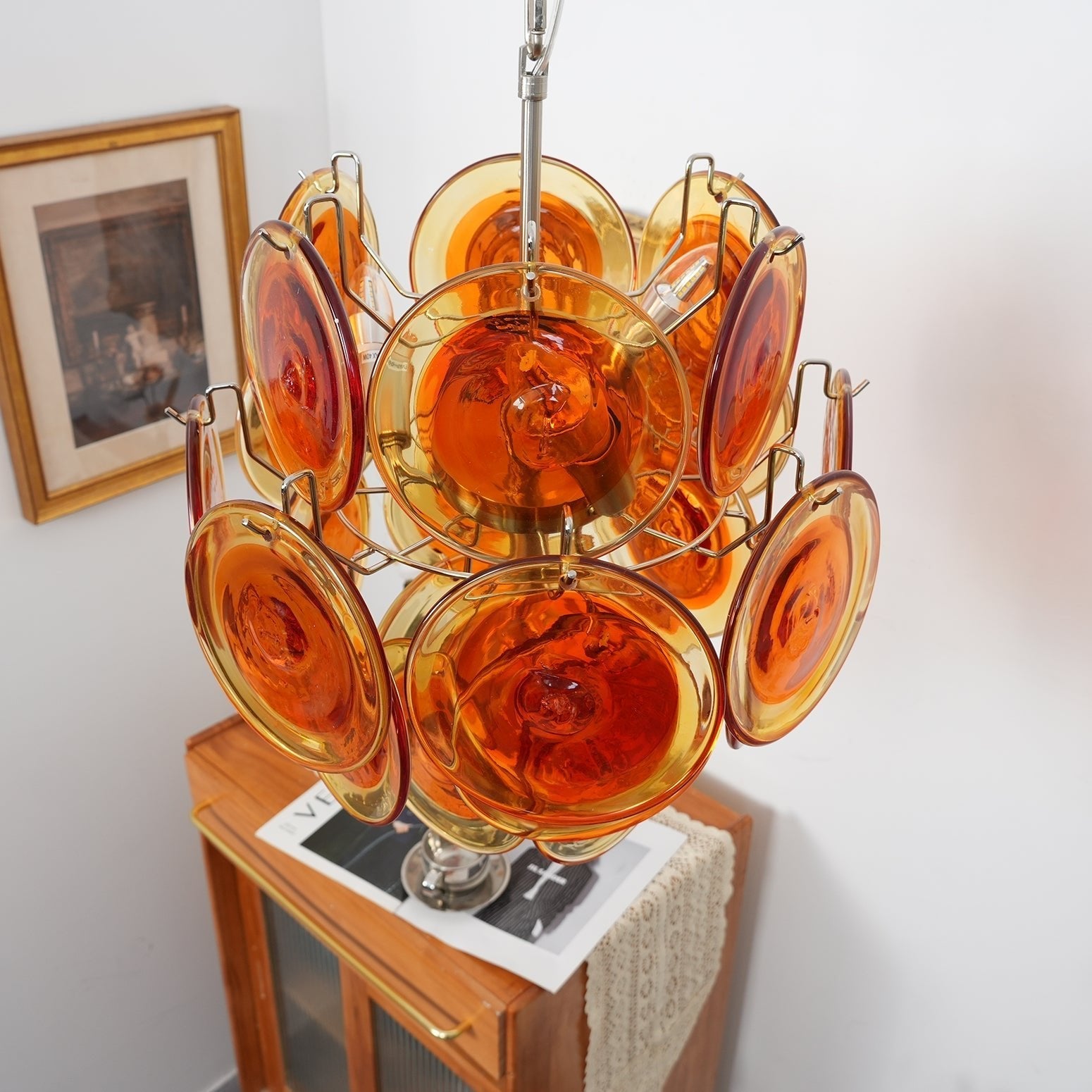 Aurora Chandelier Orange Murano Glass Disc Layered-Neutral Decor
