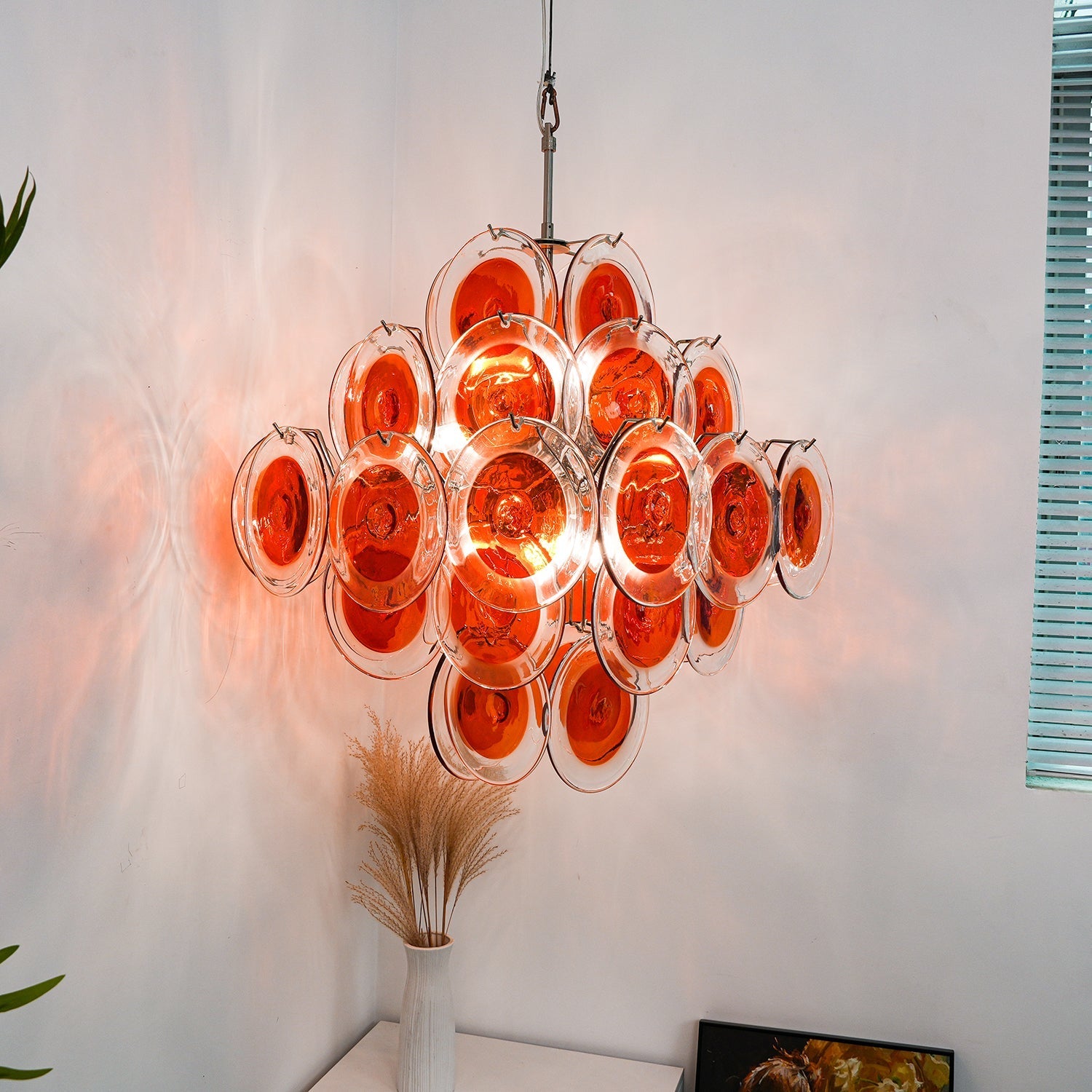 Aurora Chandelier Orange Murano Glass Disc Layered-Neutral Decor