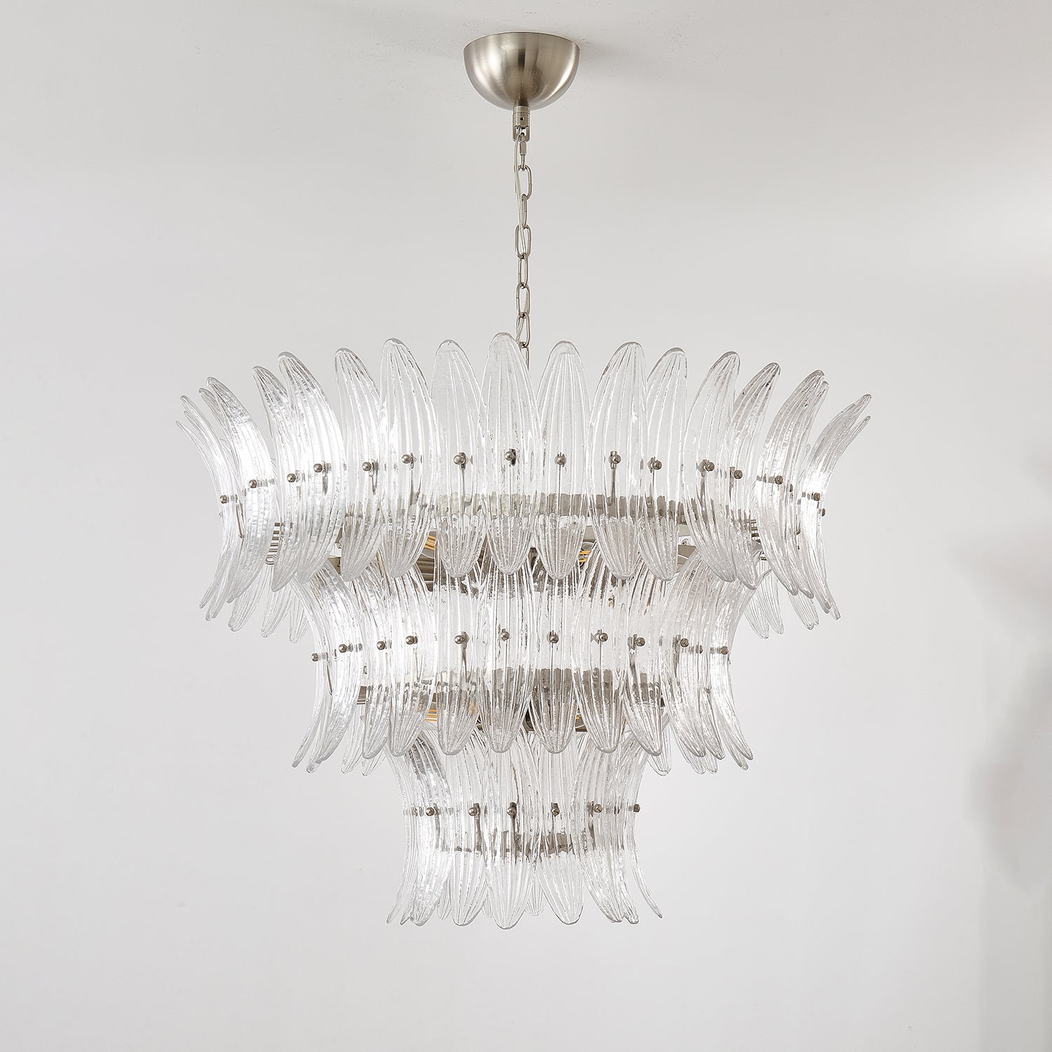 Tevenq Chandelier Murano Glass Palmette Leaf Tiered-Neutral Decor