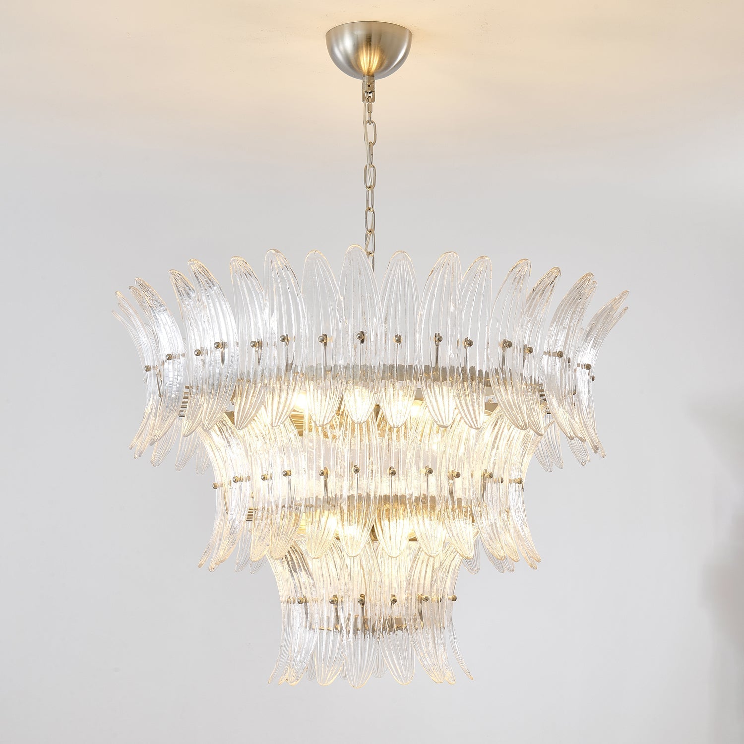 Tevenq Chandelier Murano Glass Palmette Leaf Tiered-Neutral Decor