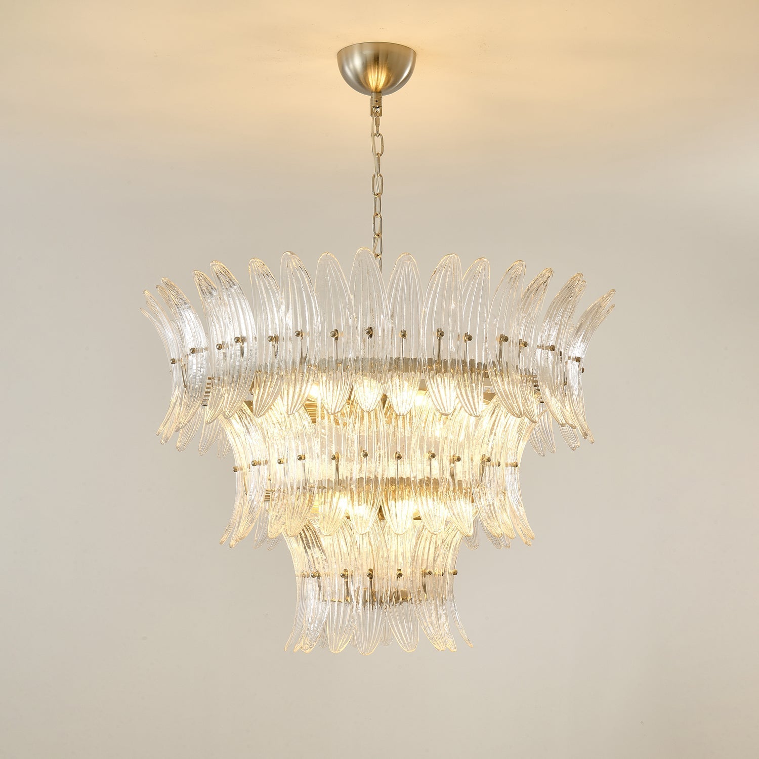 Tevenq Chandelier Murano Glass Palmette Leaf Tiered-Neutral Decor