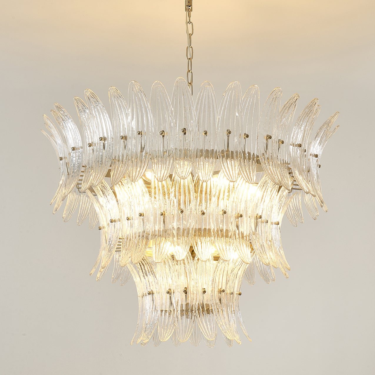 Tevenq Chandelier Murano Glass Palmette Leaf Tiered-Neutral Decor