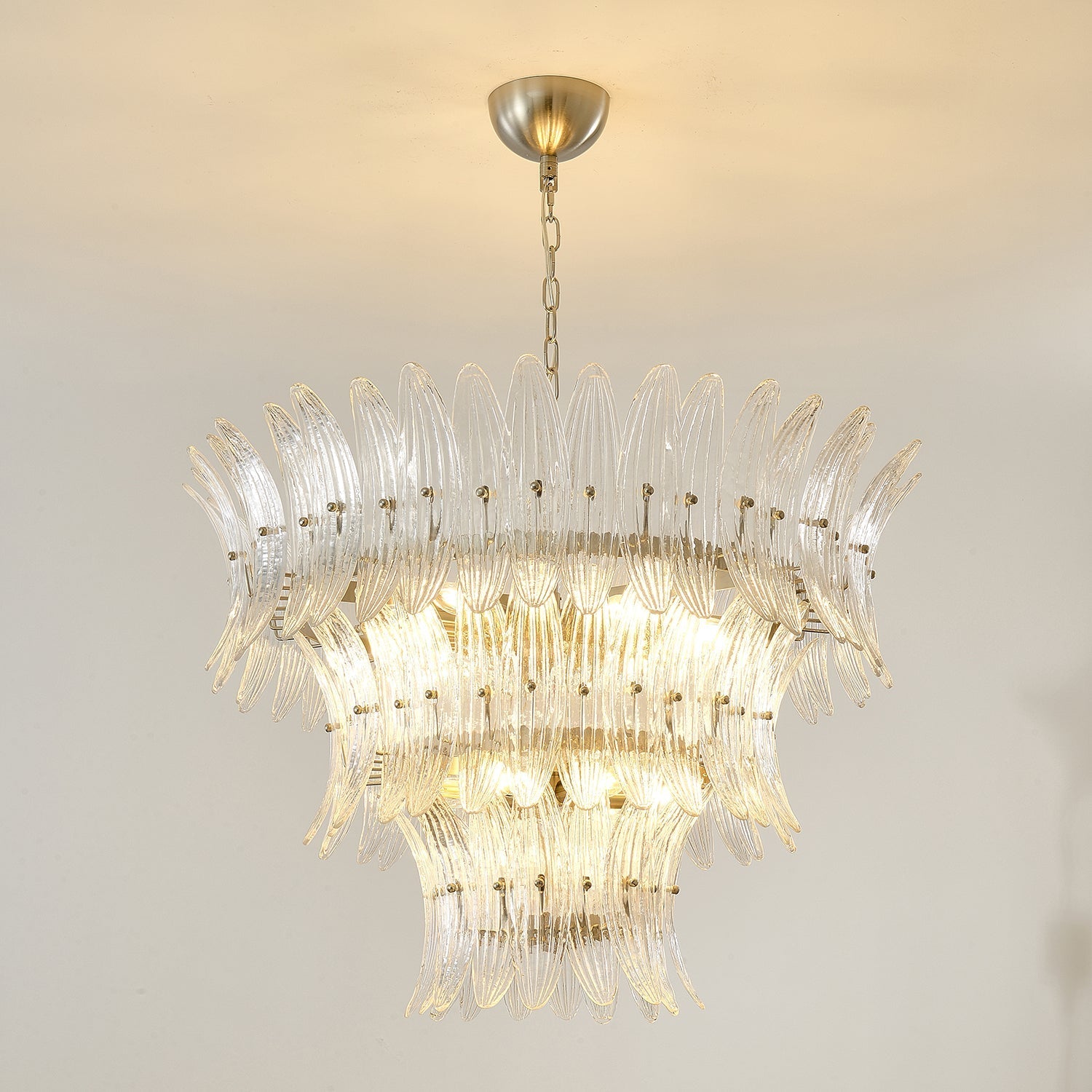 Tevenq Chandelier Murano Glass Palmette Leaf Tiered-Neutral Decor