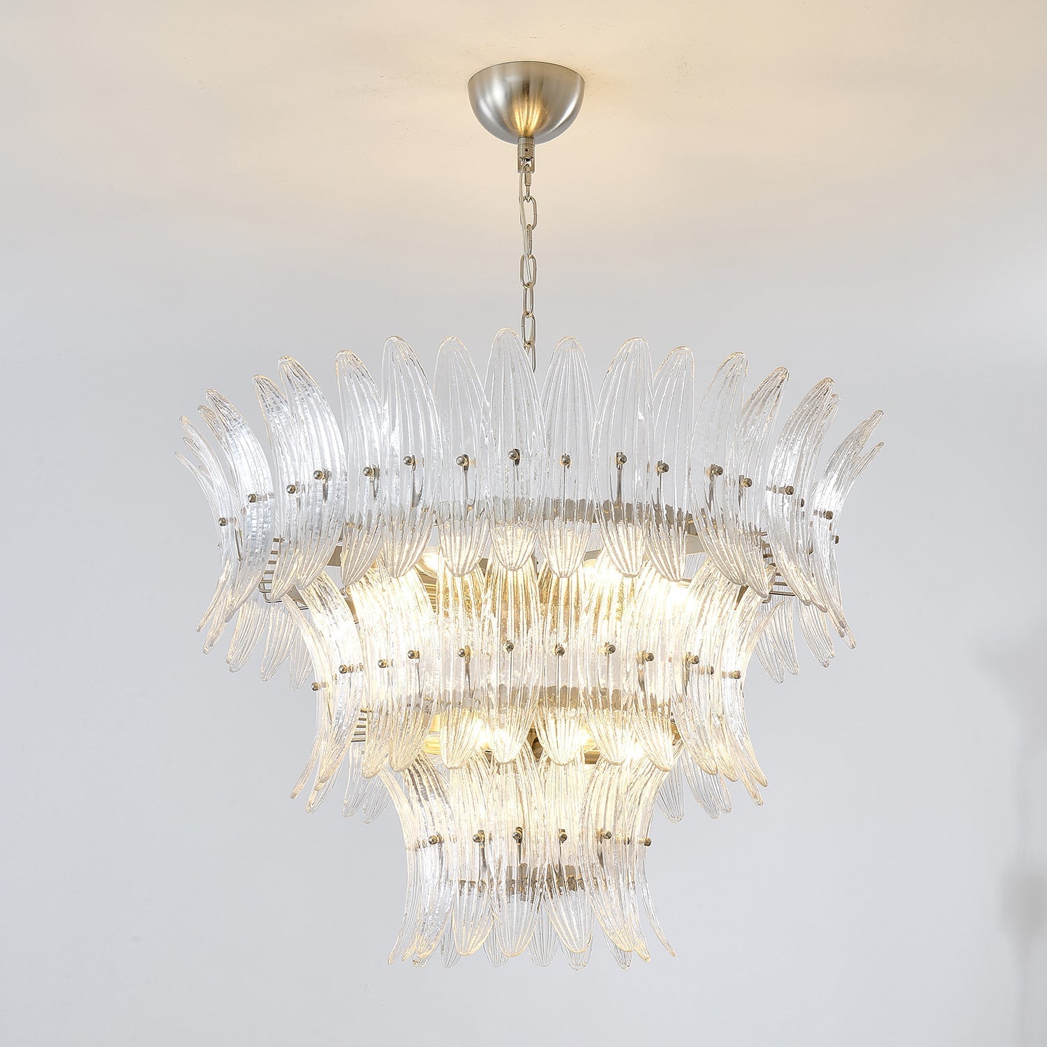 Tevenq Chandelier Murano Glass Palmette Leaf Tiered-Neutral Decor