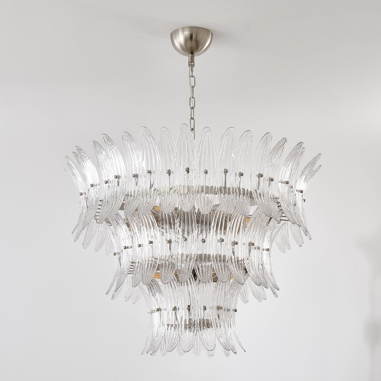 Tevenq Chandelier Murano Glass Palmette Leaf Tiered-Neutral Decor