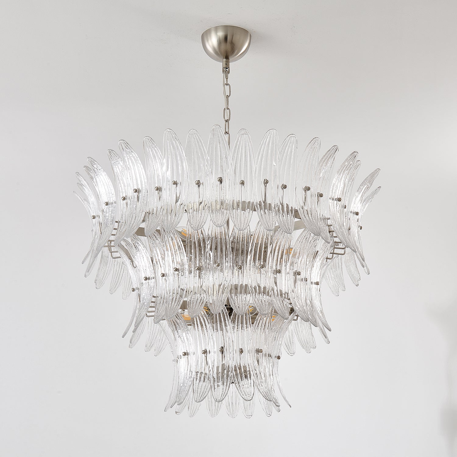 Tevenq Chandelier Murano Glass Palmette Leaf Tiered-Neutral Decor