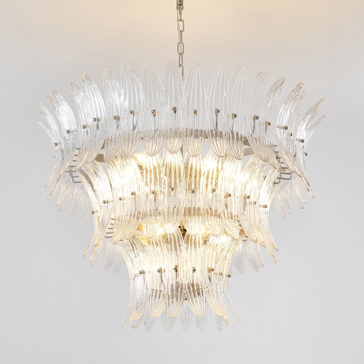 Tevenq Chandelier Murano Glass Palmette Leaf Tiered-Neutral Decor