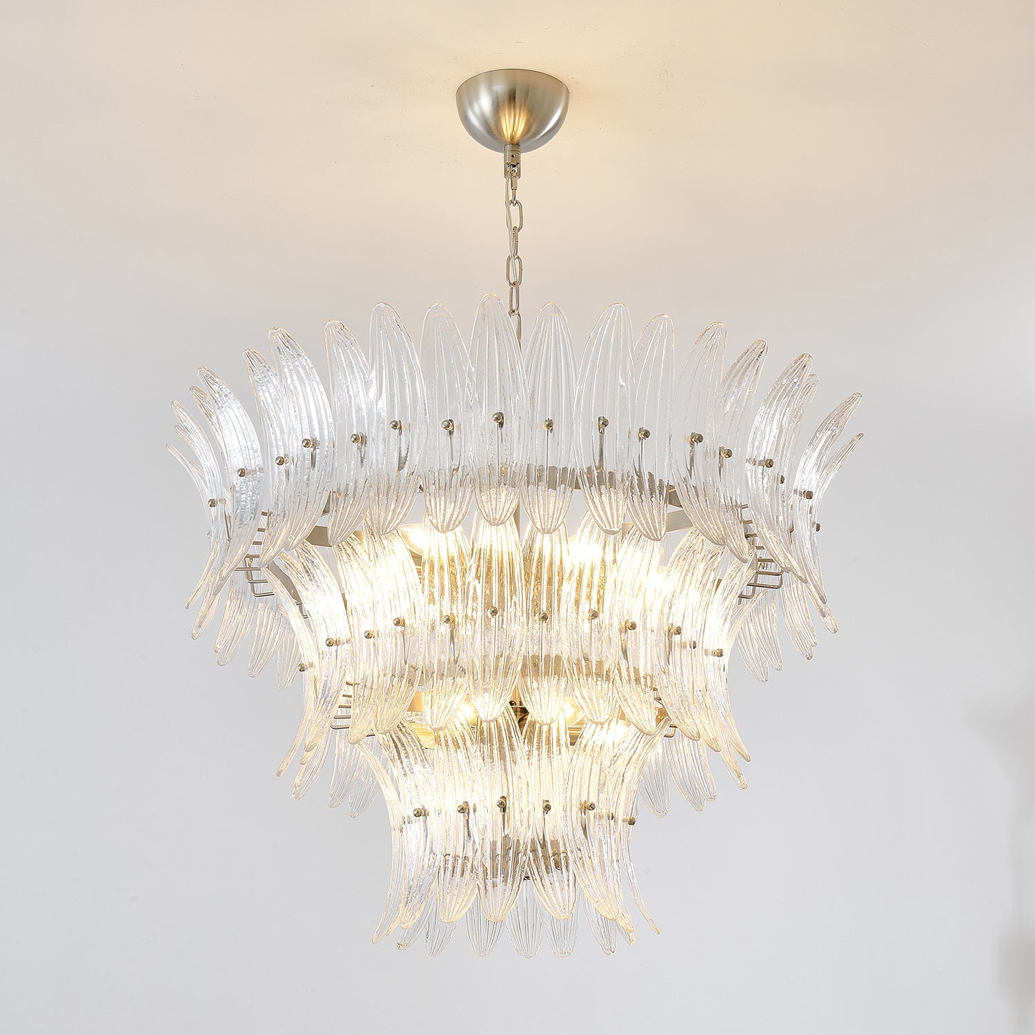Tevenq Chandelier Murano Glass Palmette Leaf Tiered-Neutral Decor