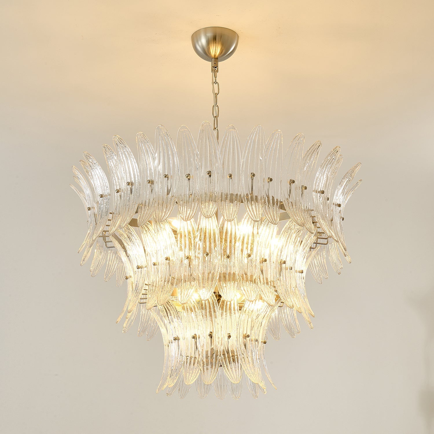 Tevenq Chandelier Murano Glass Palmette Leaf Tiered-Neutral Decor