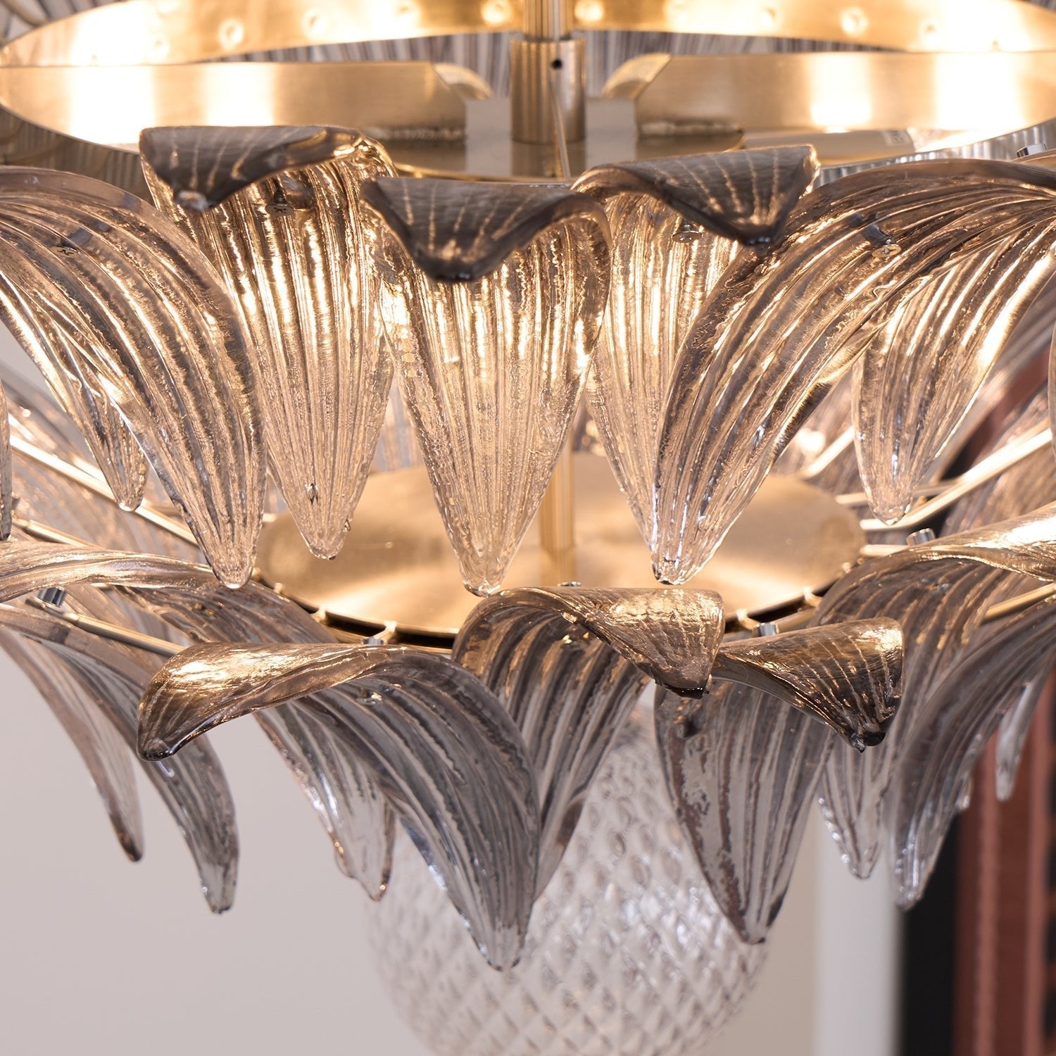 Aurora Chandelier Palmette Clear Murano Glass Leaf Layered-Neutral Decor