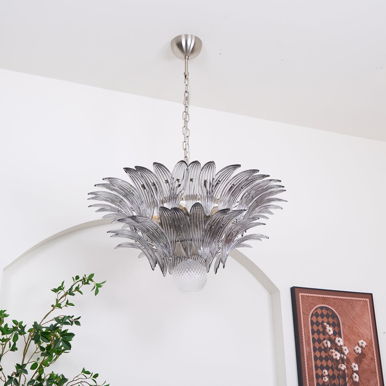 Aurora Chandelier Palmette Clear Murano Glass Leaf Layered-Neutral Decor