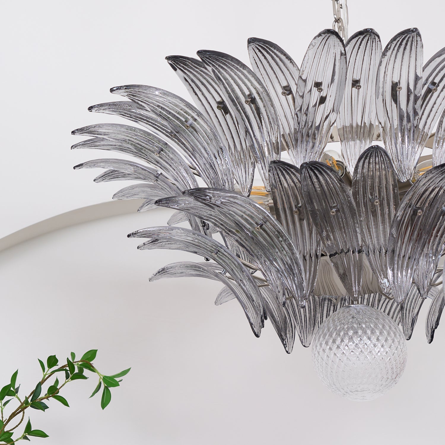Aurora Chandelier Palmette Clear Murano Glass Leaf Layered-Neutral Decor