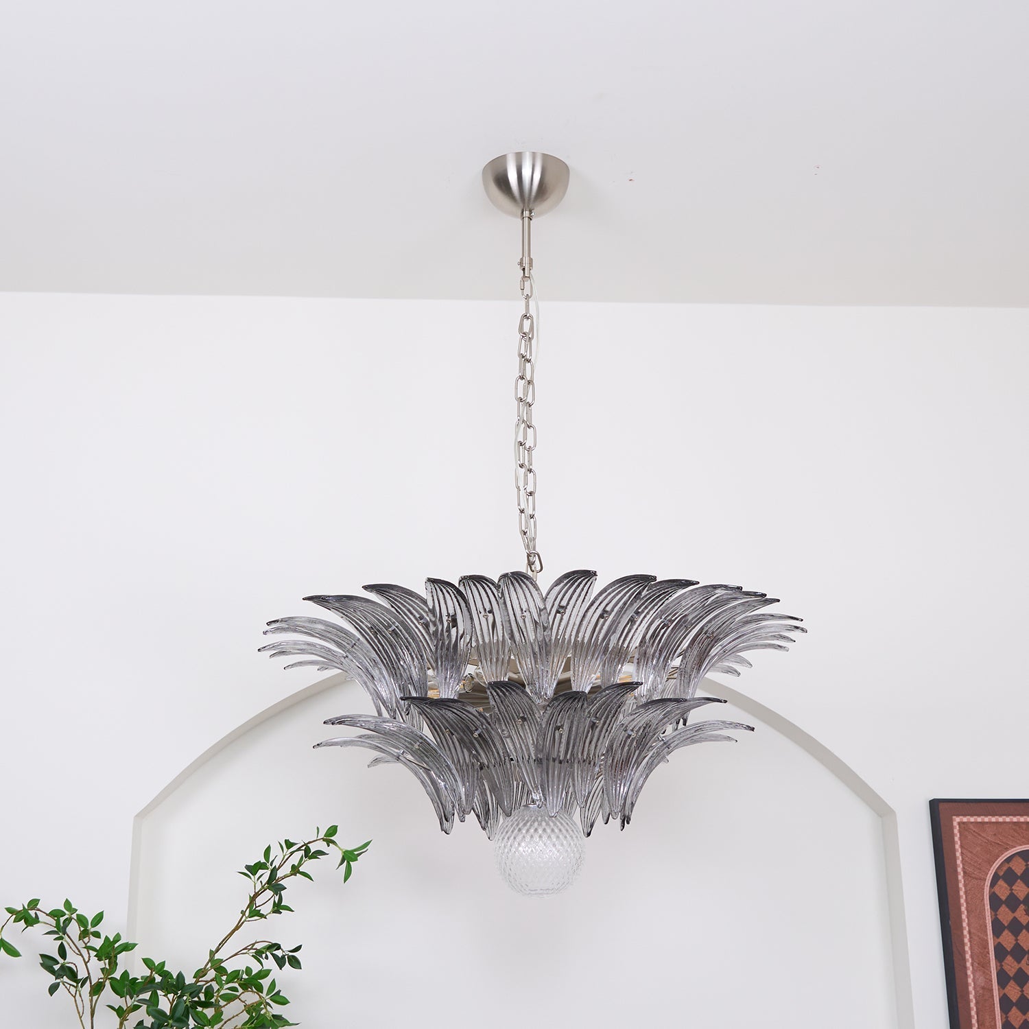 Aurora Chandelier Palmette Clear Murano Glass Leaf Layered-Neutral Decor