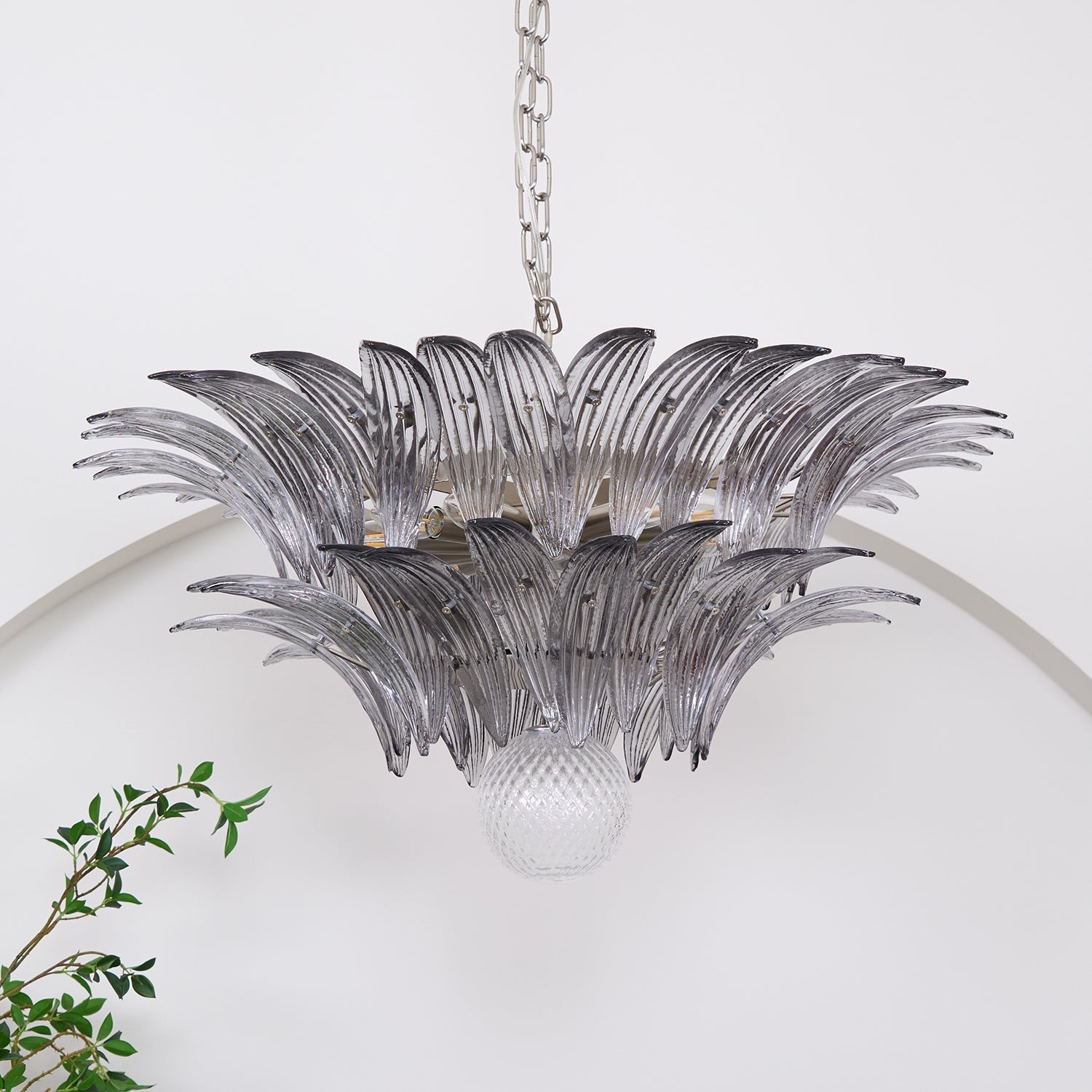 Aurora Chandelier Palmette Clear Murano Glass Leaf Layered-Neutral Decor