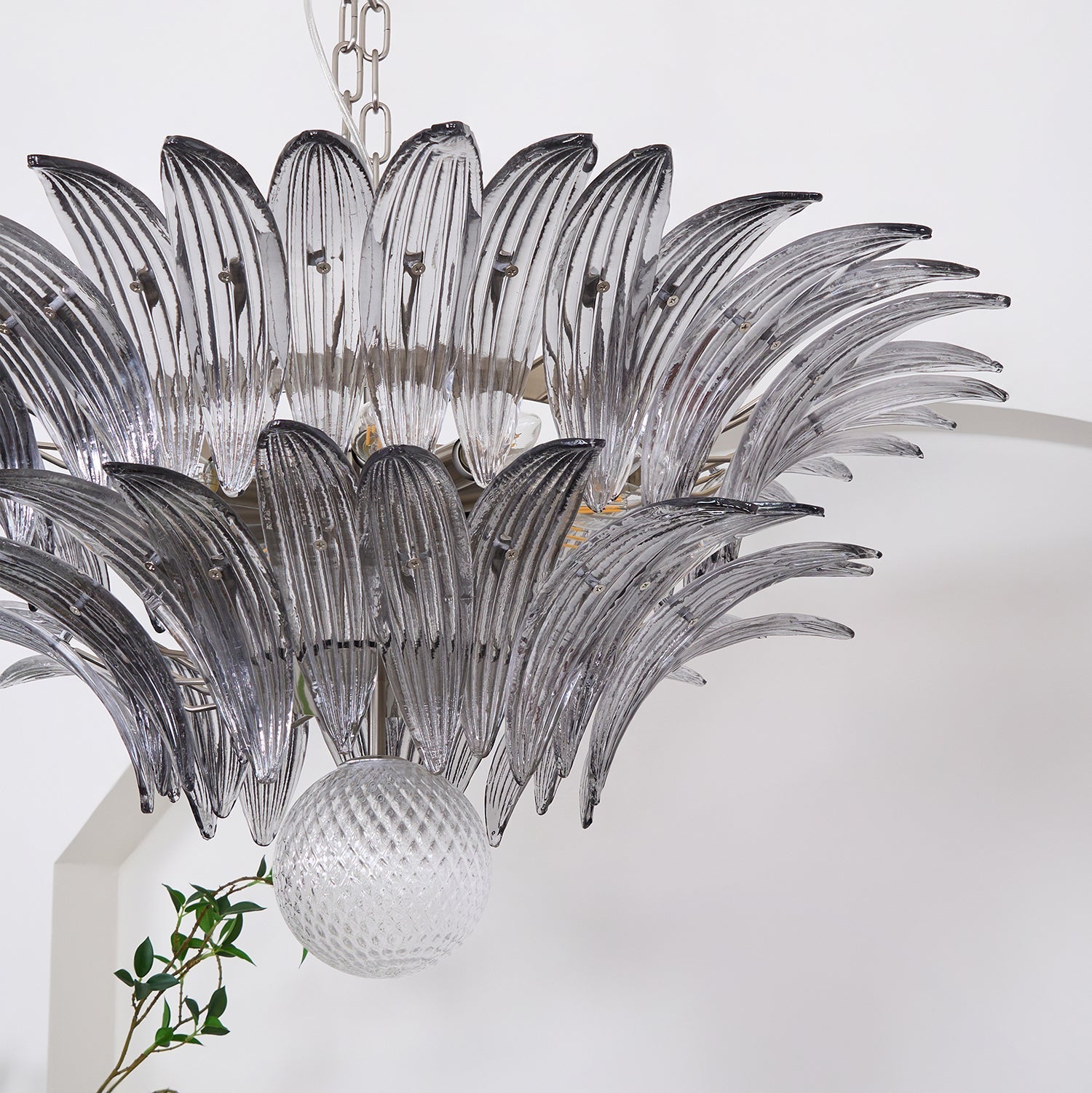 Aurora Chandelier Palmette Clear Murano Glass Leaf Layered-Neutral Decor