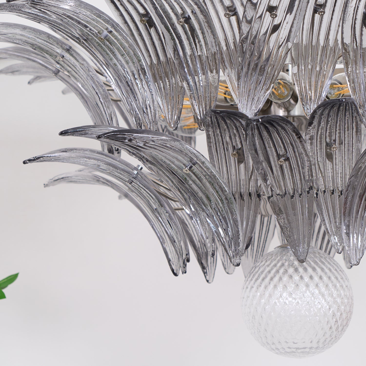 Aurora Chandelier Palmette Clear Murano Glass Leaf Layered-Neutral Decor