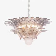 Aurora Chandelier Palmette Clear Murano Glass Leaf Layered-Neutral Decor
