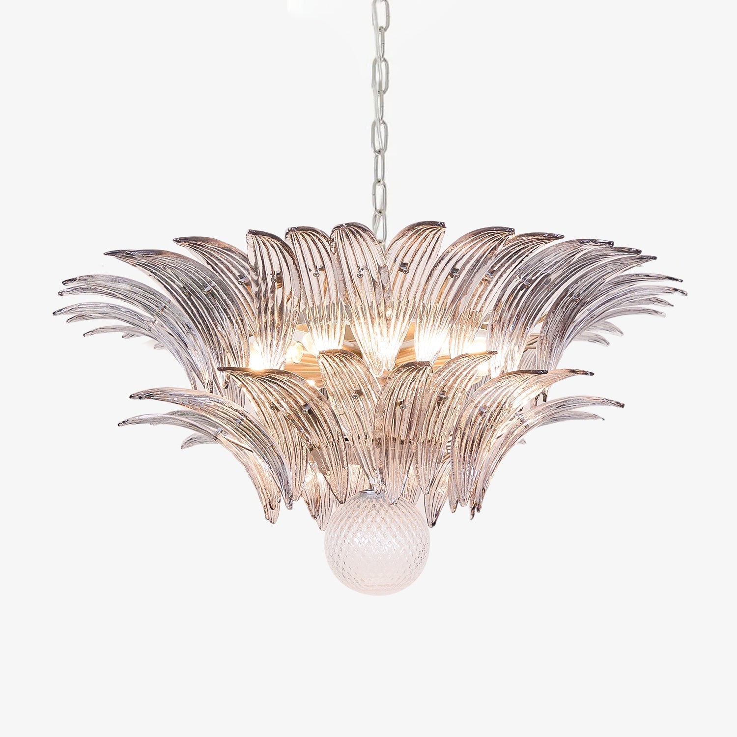 Aurora Chandelier Palmette Clear Murano Glass Leaf Layered-Neutral Decor