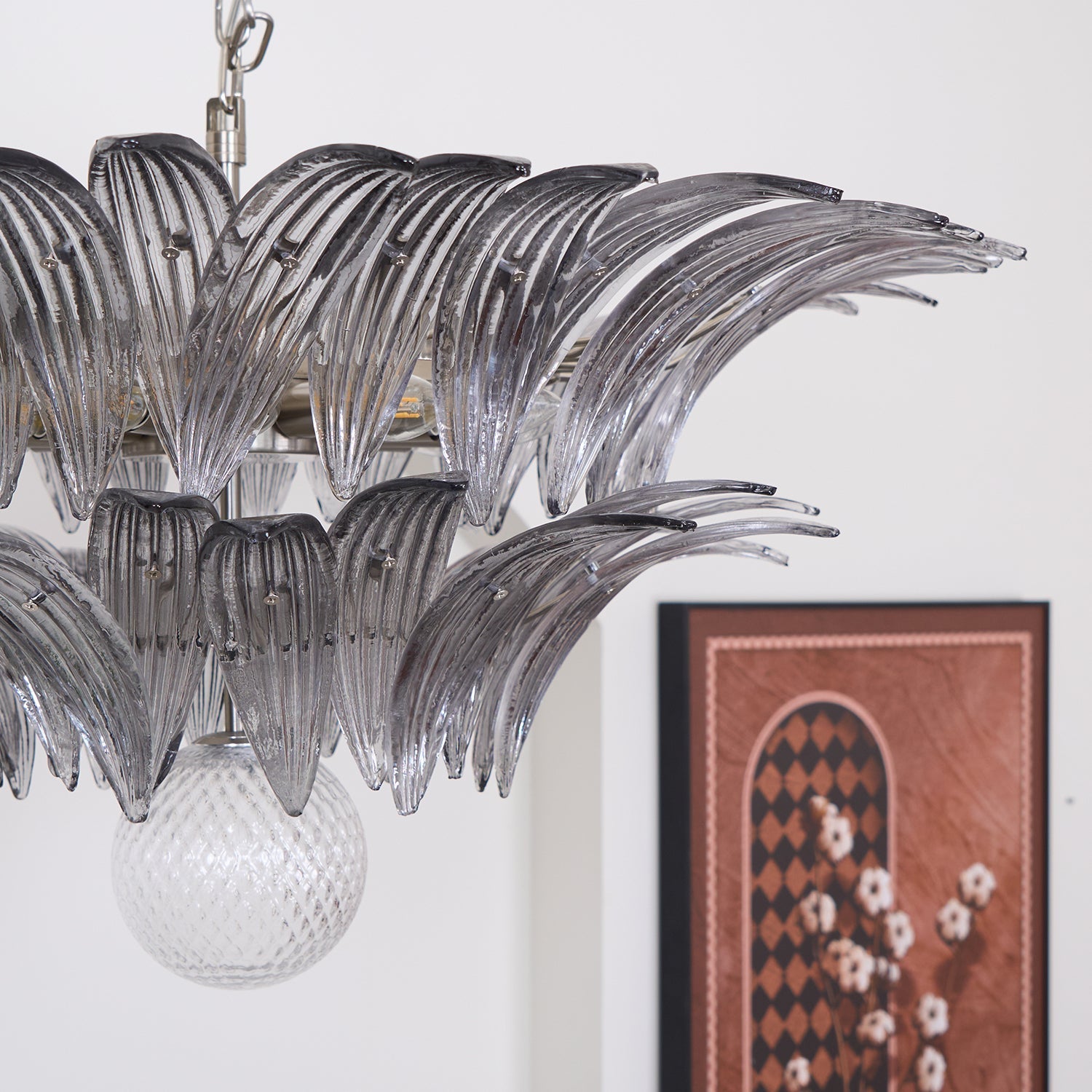 Aurora Chandelier Palmette Clear Murano Glass Leaf Layered-Neutral Decor
