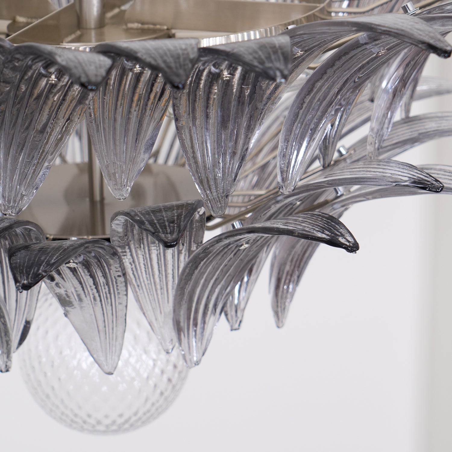Aurora Chandelier Palmette Clear Murano Glass Leaf Layered-Neutral Decor