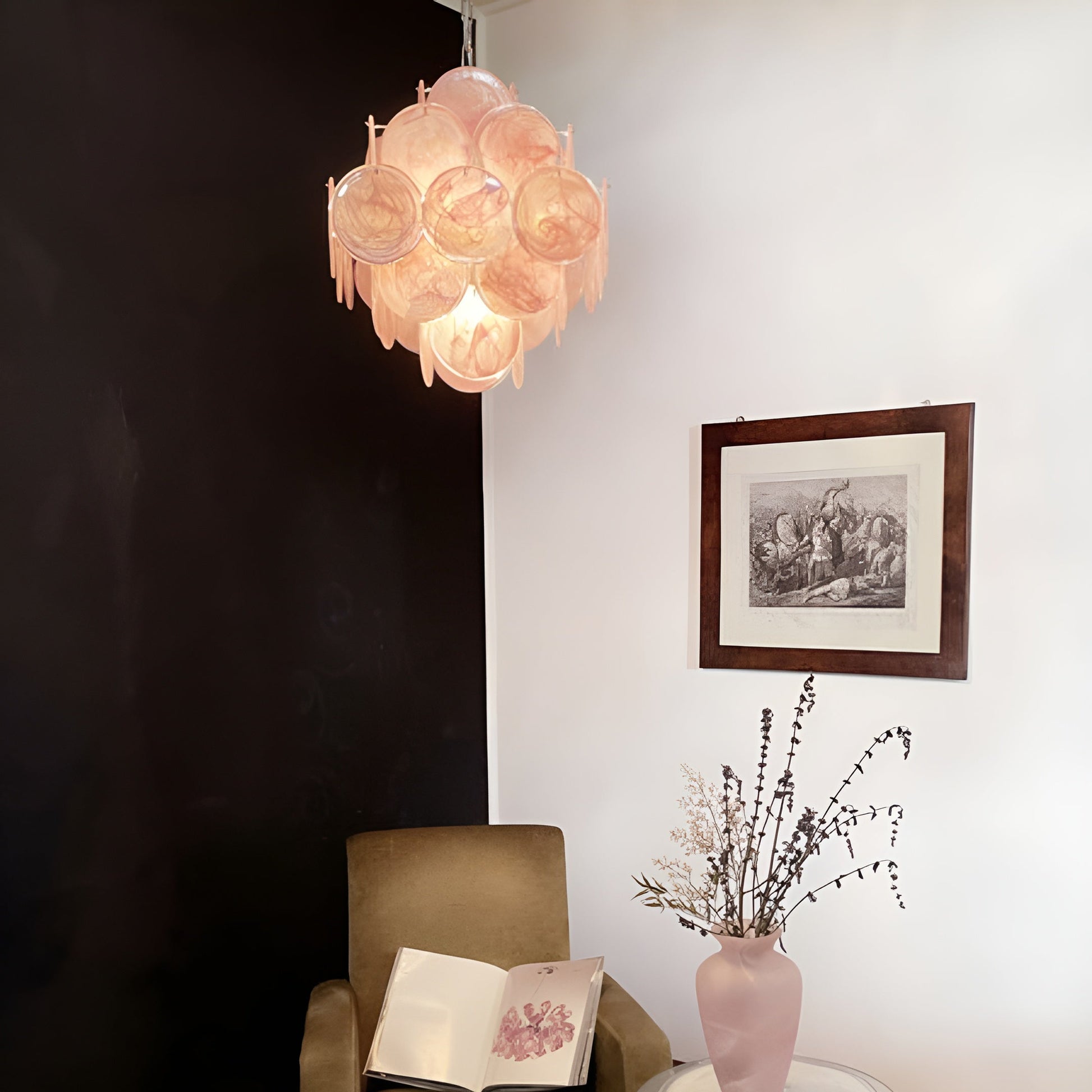 Ault Chandelier Pink Disc Layered Artistic-Neutral Decor