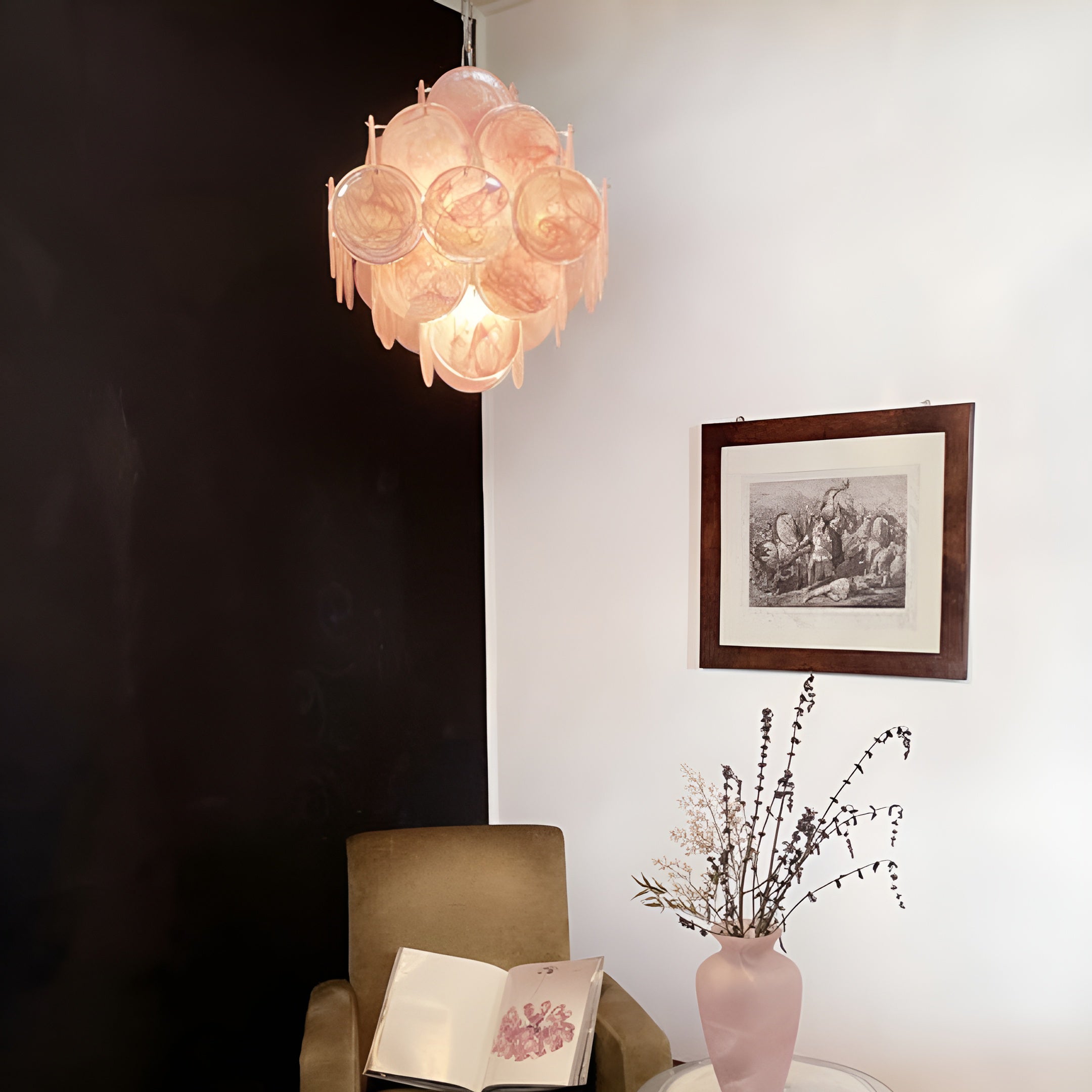 Ault Chandelier Pink Disc Layered Artistic-Neutral Decor
